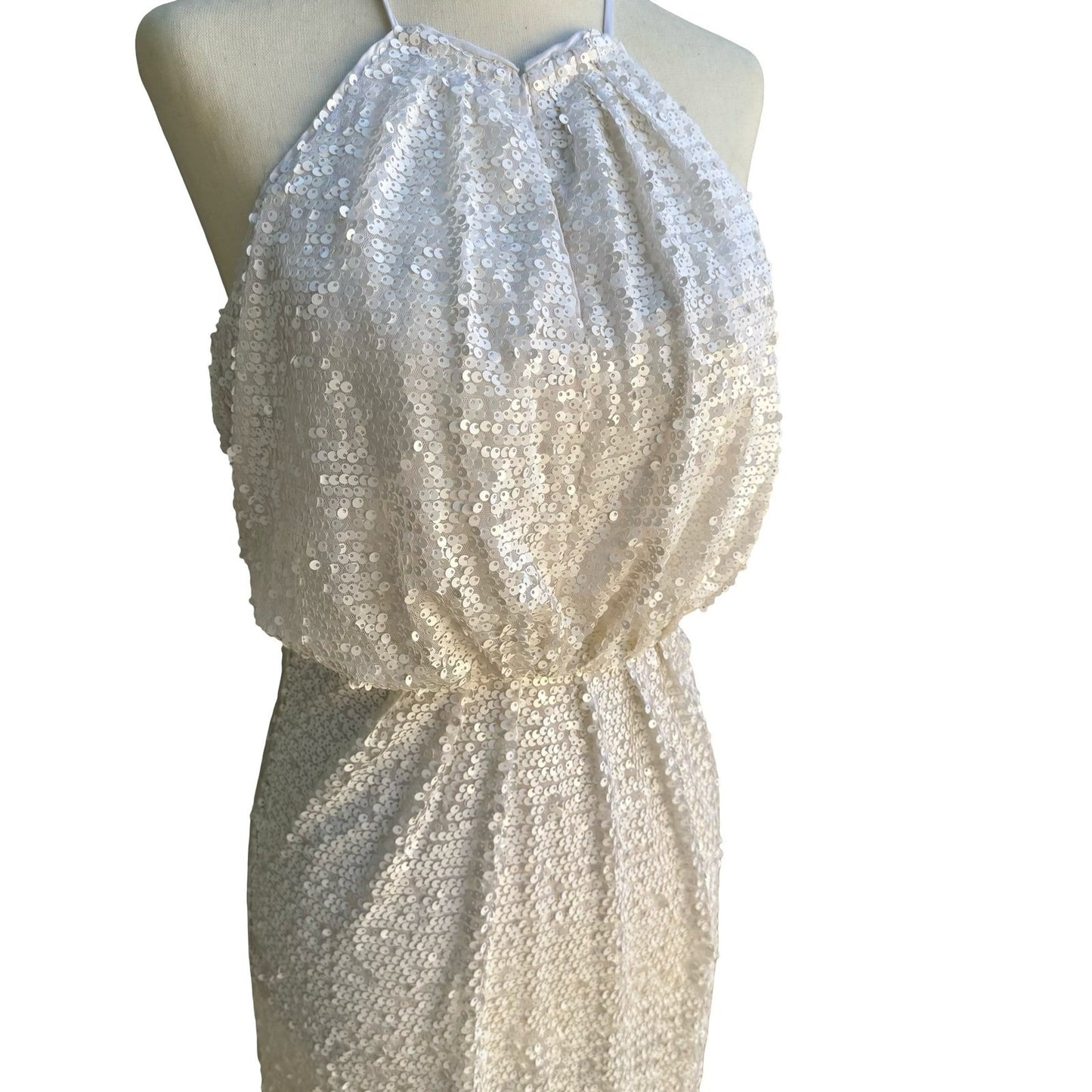 Trina Turk Glam Sequin Halter Bridal Wedding Formal Gala Maxi Dress Gown Party S