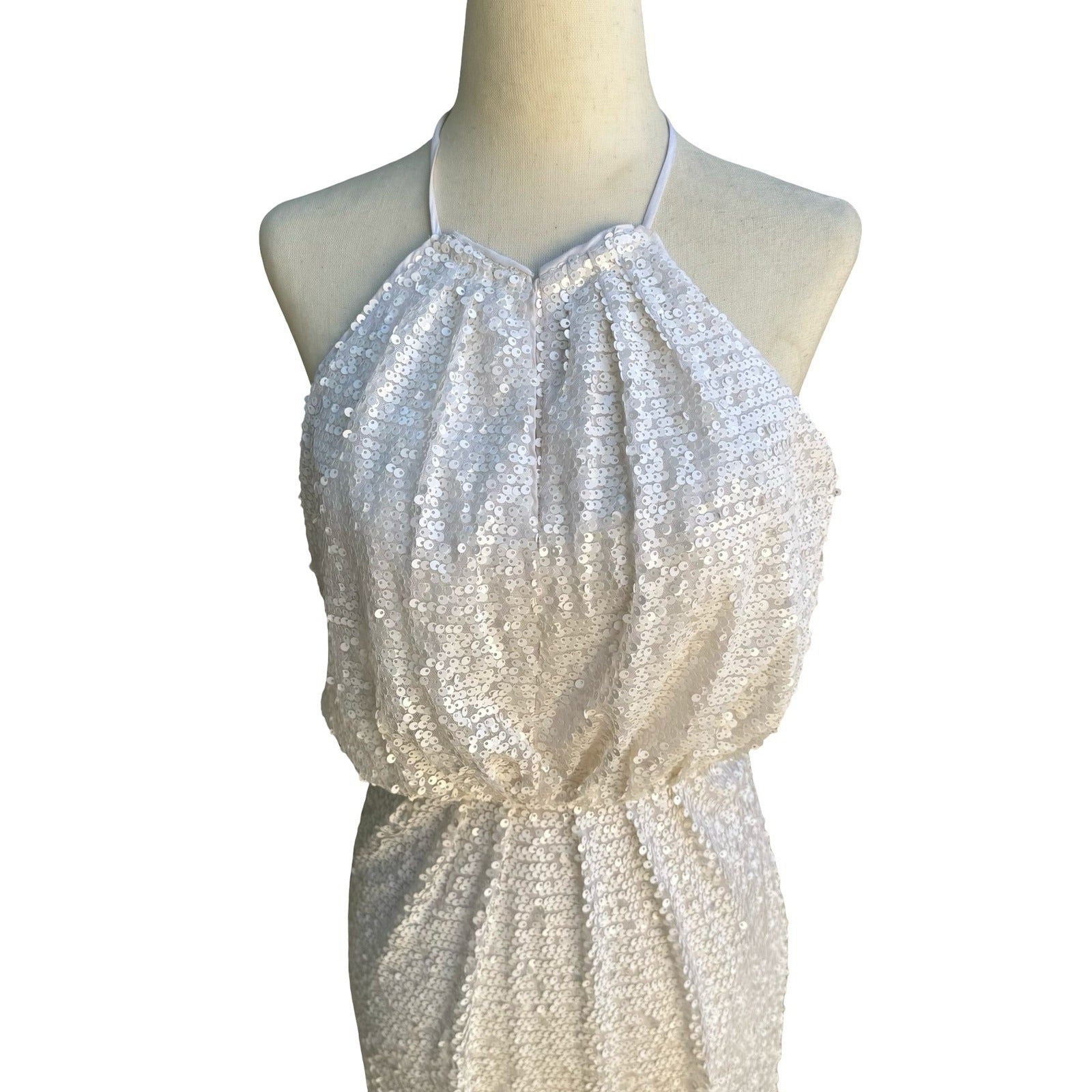 Trina Turk Glam Sequin Halter Bridal Wedding Formal Gala Maxi Dress Gown Party S