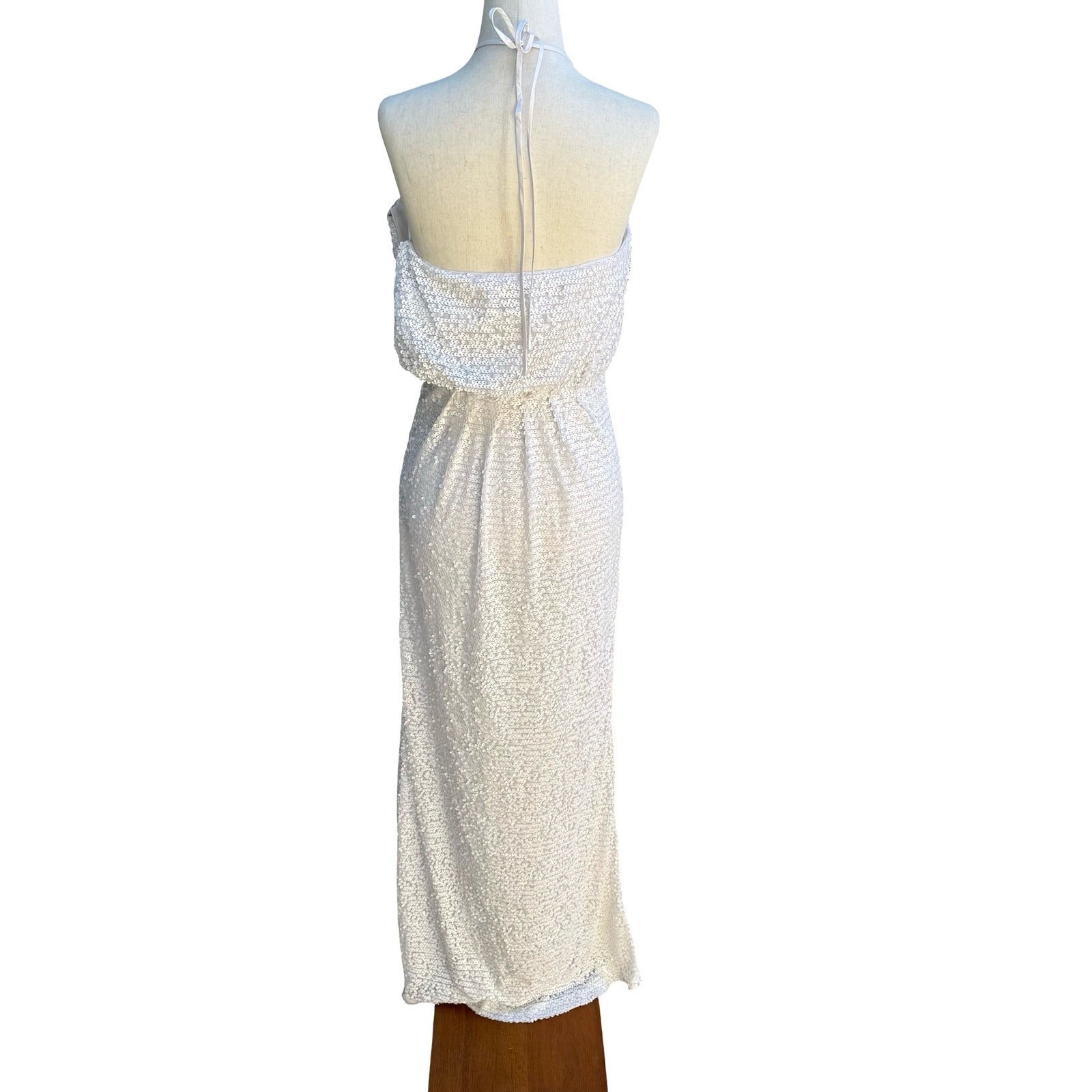 Trina Turk Glam Sequin Halter Bridal Wedding Formal Gala Maxi Dress Gown Party S