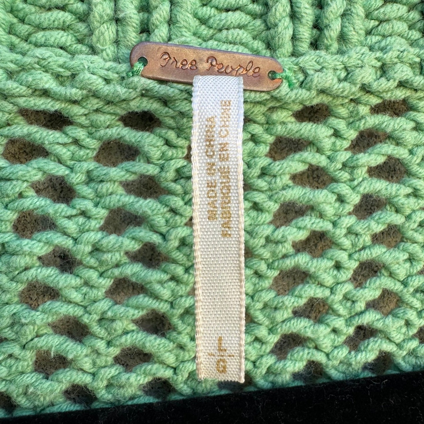 Free People Seafoam Green Open Knit Crochet Cardigan Button Front Sweater Large