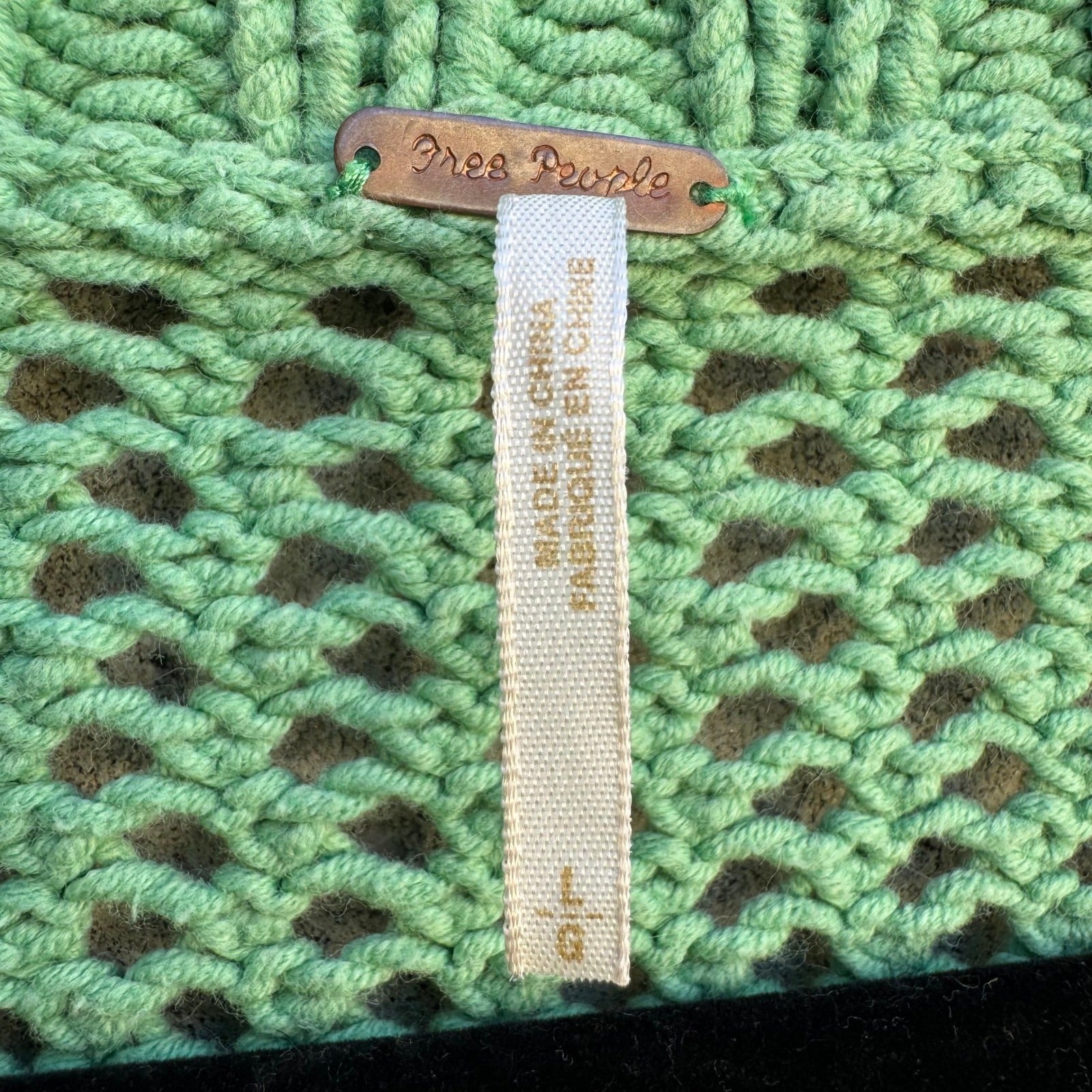 Free People Seafoam Green Open Knit Crochet Cardigan Button Front Sweater Large
