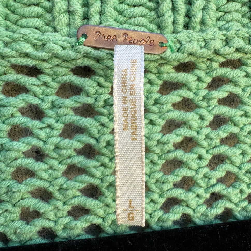 Free People Seafoam Green Open Knit Crochet Cardigan Button Front Sweater Large