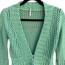 Switch Free People Seafoam Green Open Knit Crochet Cardigan Button Front Sweater Large 3 image
