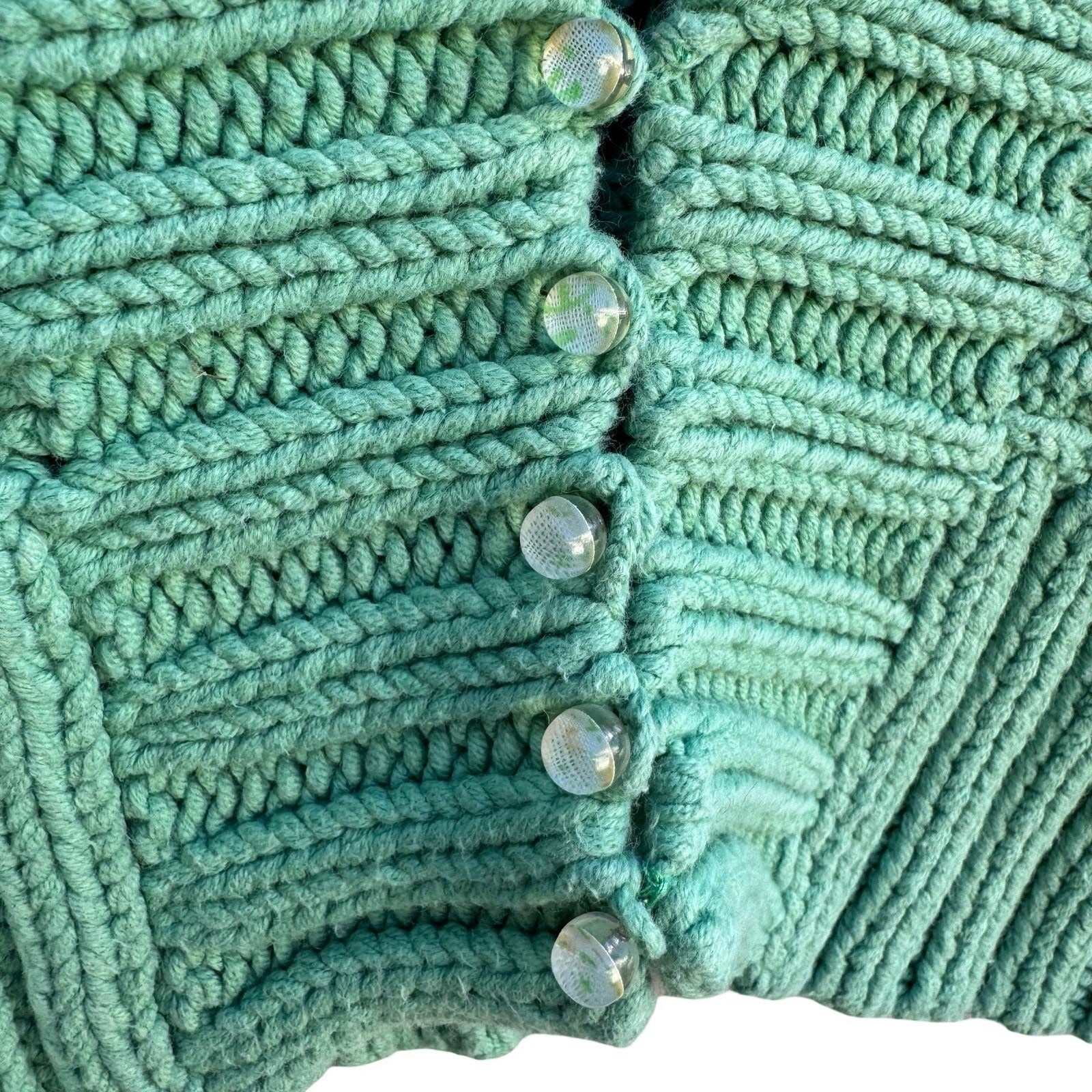 Free People Seafoam Green Open Knit Crochet Cardigan Button Front Sweater Large