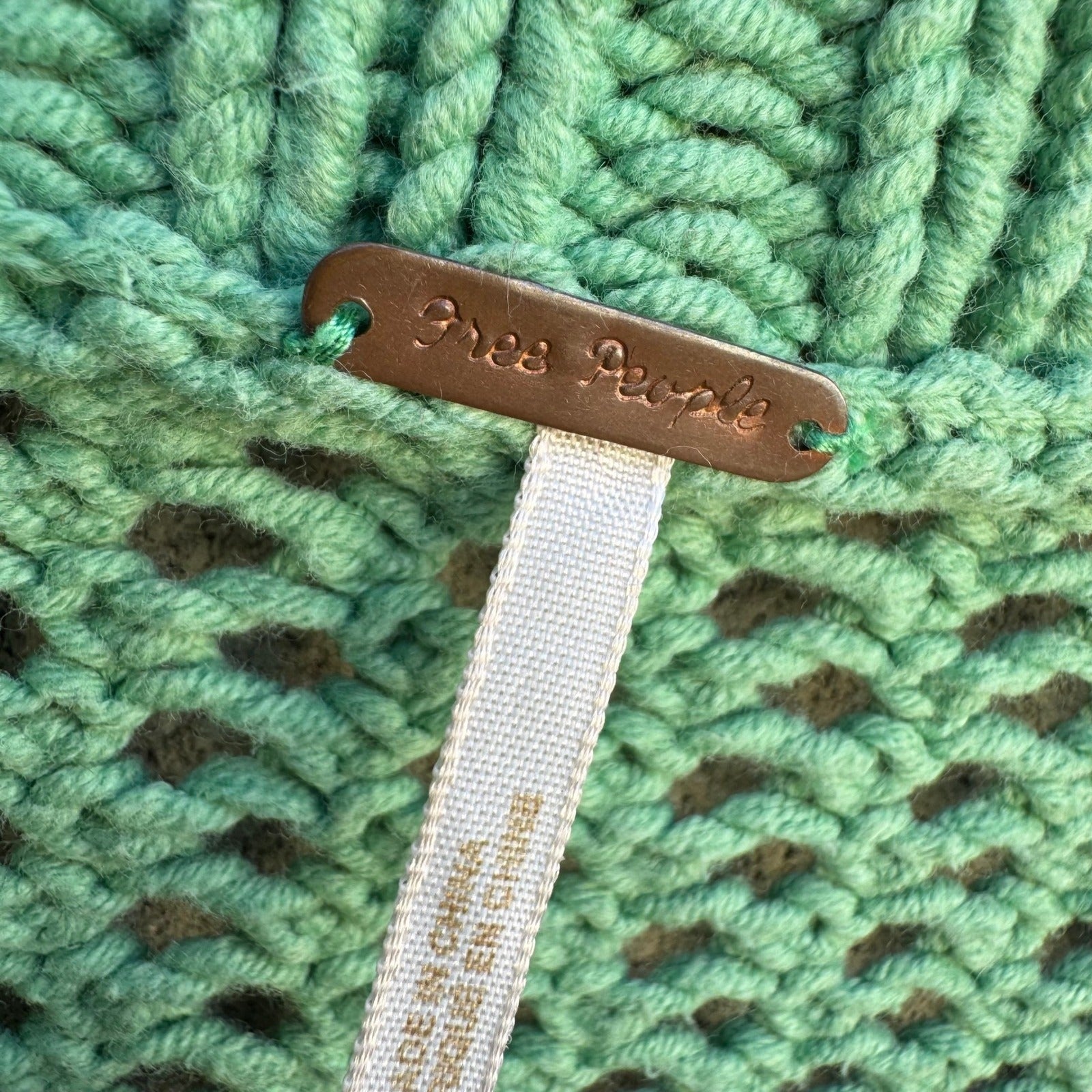 Free People Seafoam Green Open Knit Crochet Cardigan Button Front Sweater Large