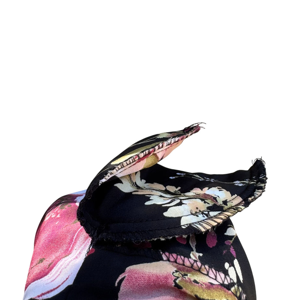 Maggie Sweet Vintage Womens Floral Black Pink Button-Up Long Sleeve Blouse PS