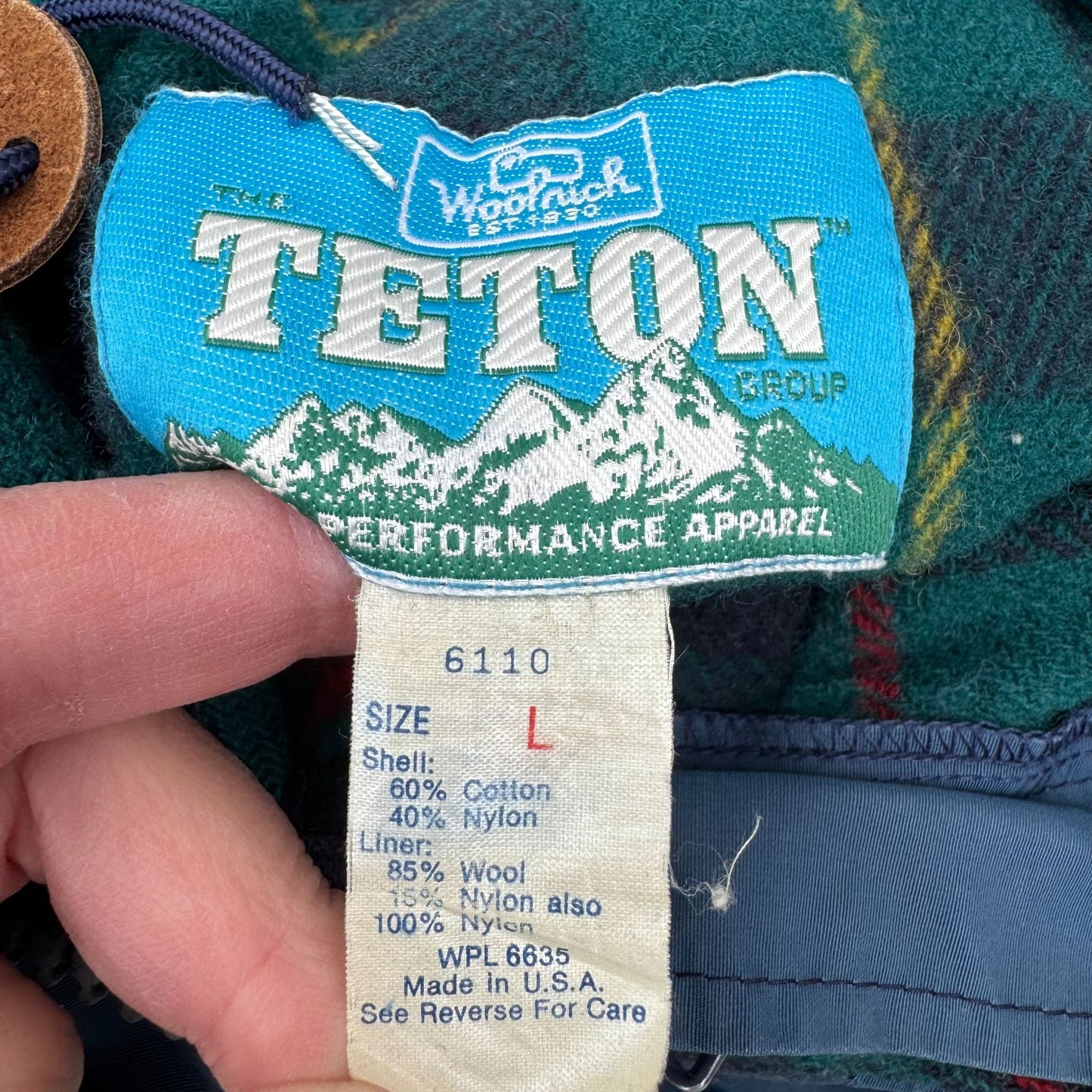 Teton Woolrich Blue Vintage Wool Blend Hooded Parka Jacket Plaid Lining Mens L