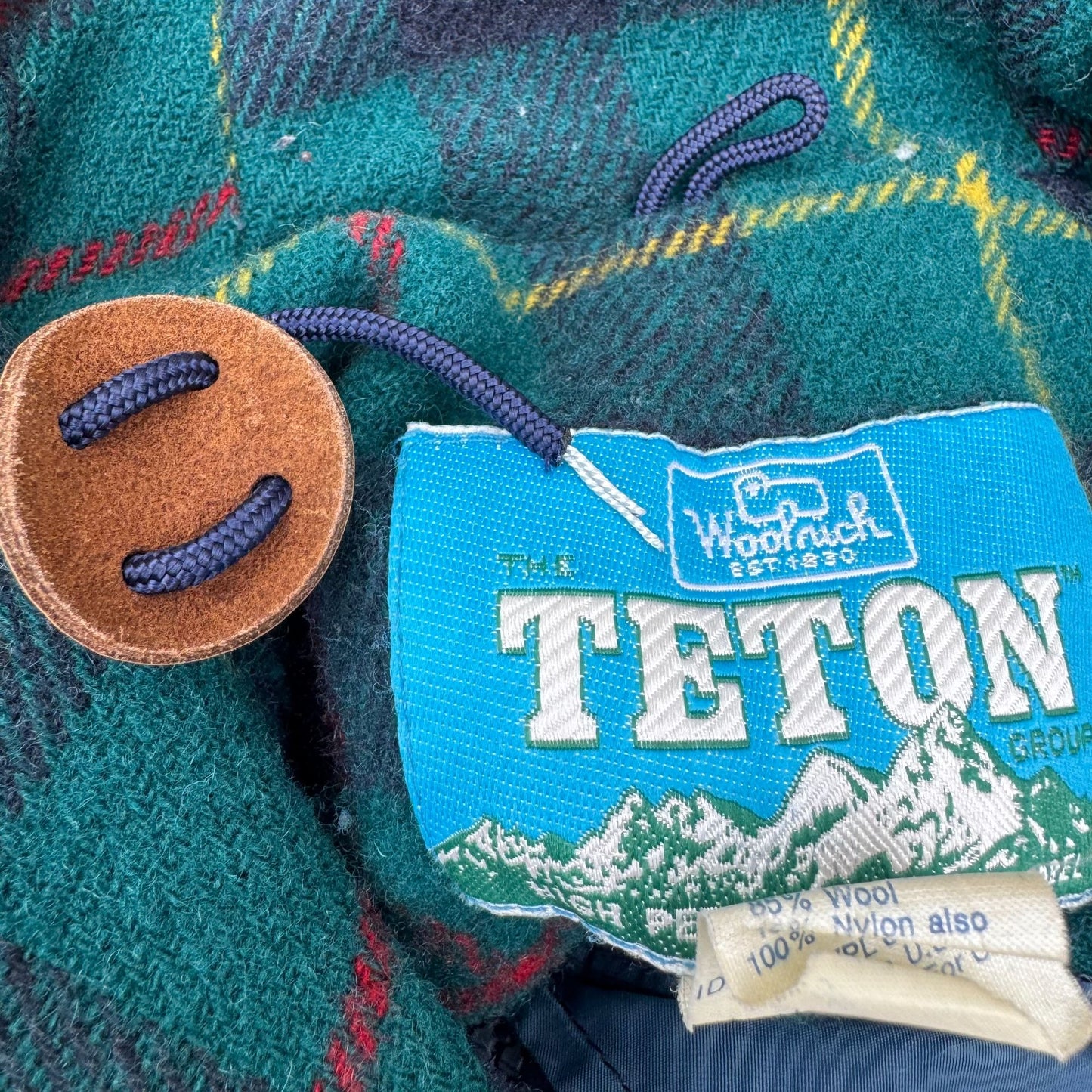 Teton Woolrich Blue Vintage Wool Blend Hooded Parka Jacket Plaid Lining Mens L