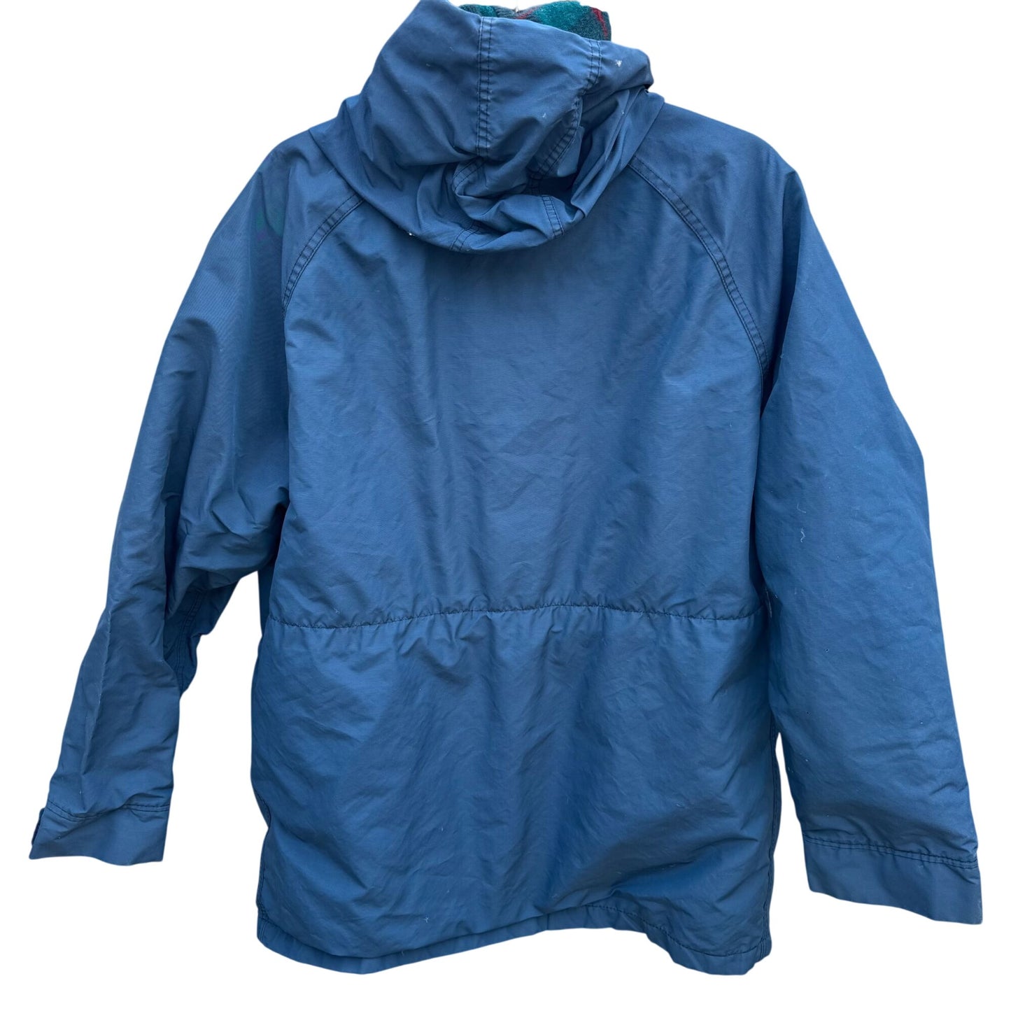 Teton Woolrich Blue Vintage Wool Blend Hooded Parka Jacket Plaid Lining Mens L