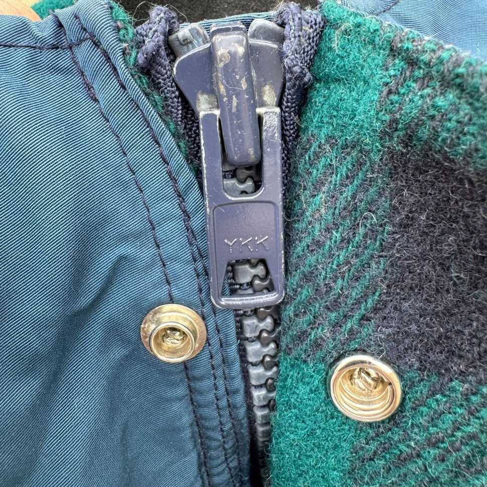 Teton Woolrich Blue Vintage Wool Blend Hooded Parka Jacket Plaid Lining Mens L