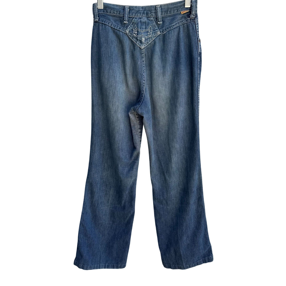 Rustler Vintage 70s Western Ligh Blue Faded Distressed Straight Leg Denim Jeans