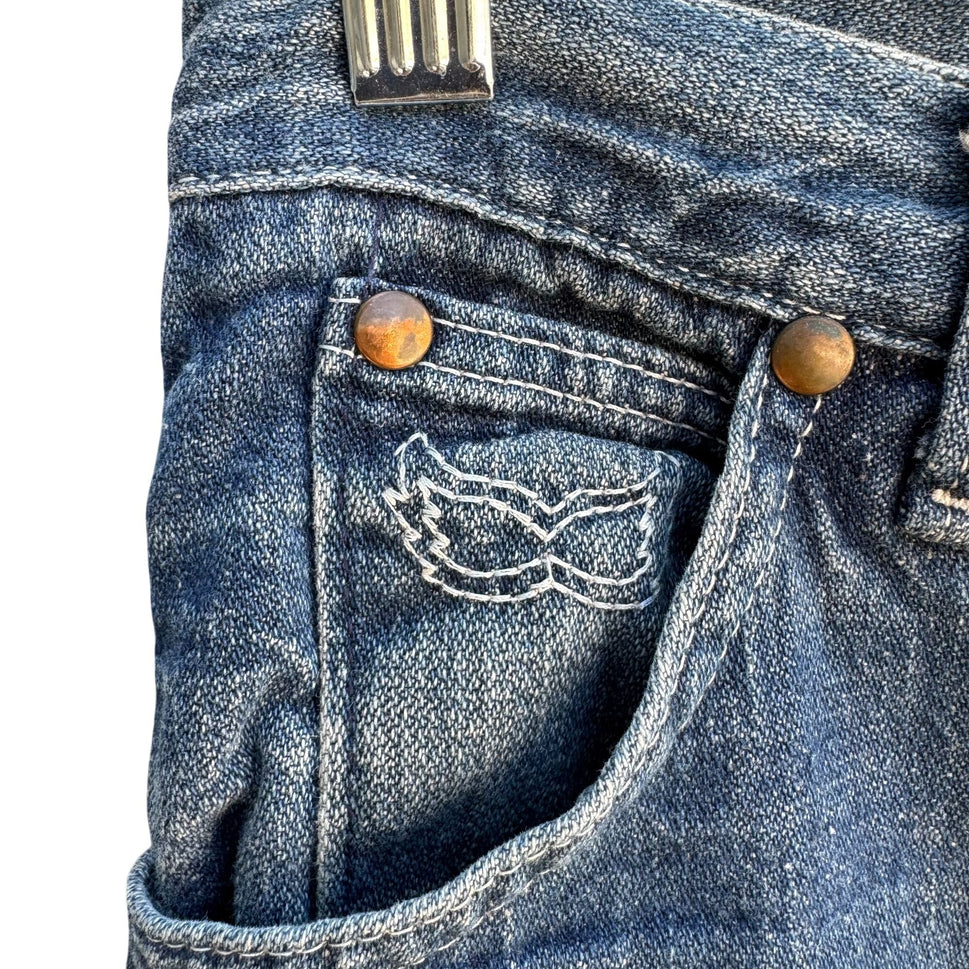 Rustler Vintage 70s Western Ligh Blue Faded Distressed Straight Leg Denim Jeans