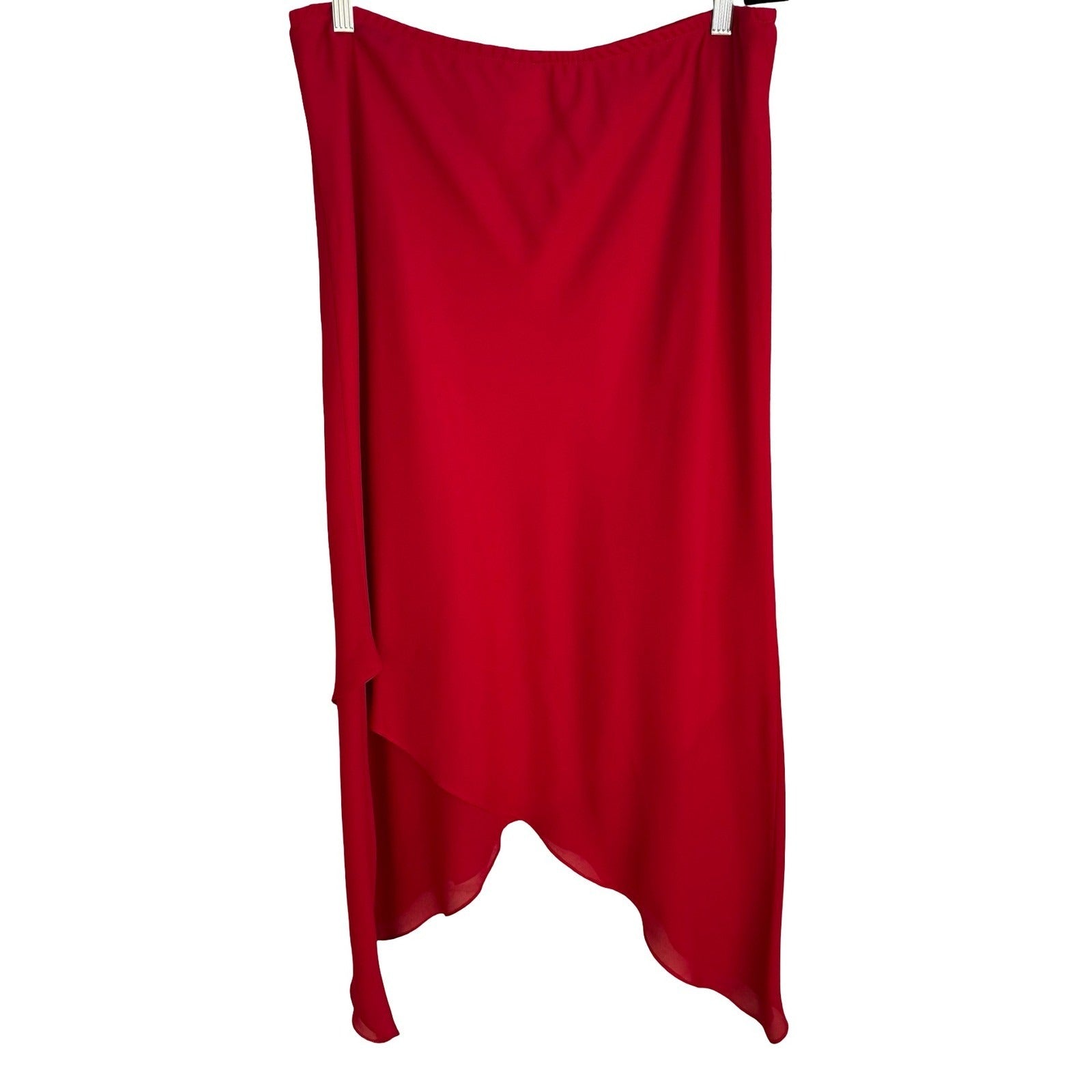 Jessica Howard Flowy Handkerchief Hem Layered Midi Cocktail Skirt Red Womens 12
