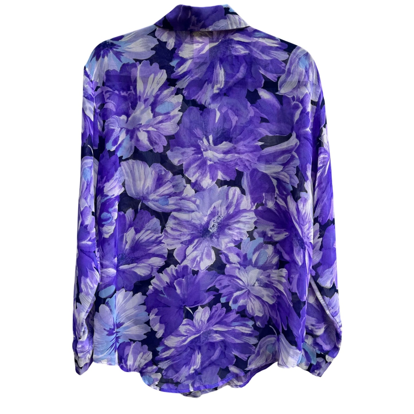 Graver Studio Womens Purple Floral Button-Up Semi Sheer Long Sleeve Boho Blouse S