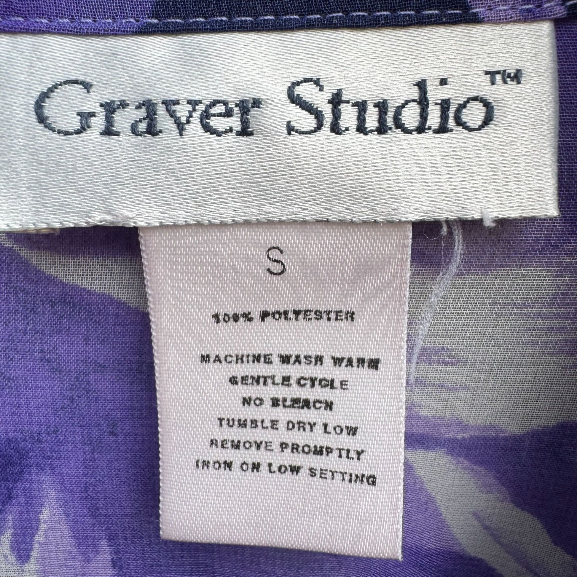 Graver Studio Womens Purple Floral Button-Up Semi Sheer Long Sleeve Boho Blouse S