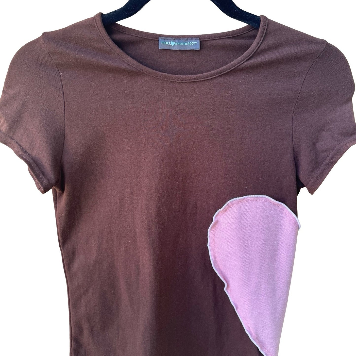 Fidel Jennifer Scott Y2K Coquette Balletcore Heart Patch Baby Tee Shirt Brown S