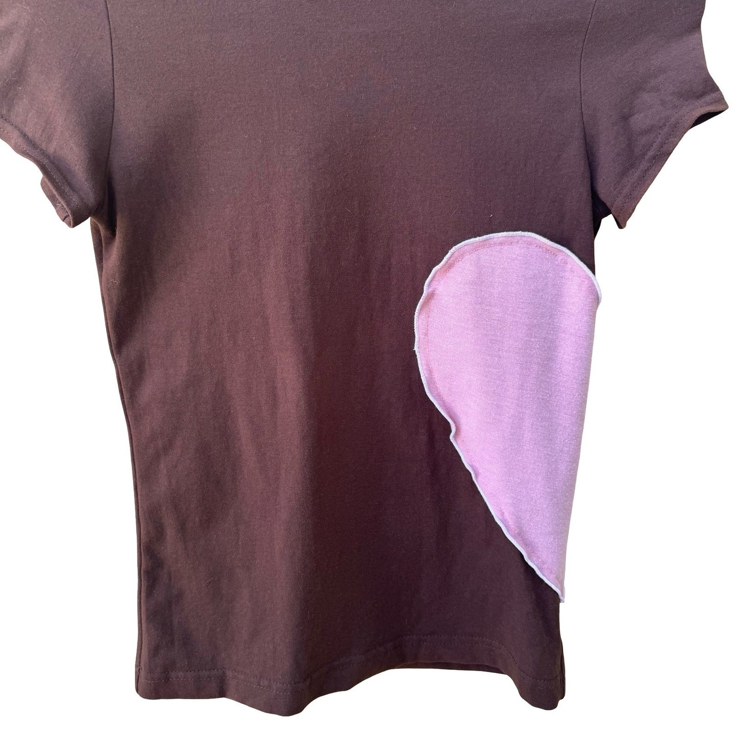 Fidel Jennifer Scott Y2K Coquette Balletcore Heart Patch Baby Tee Shirt Brown S