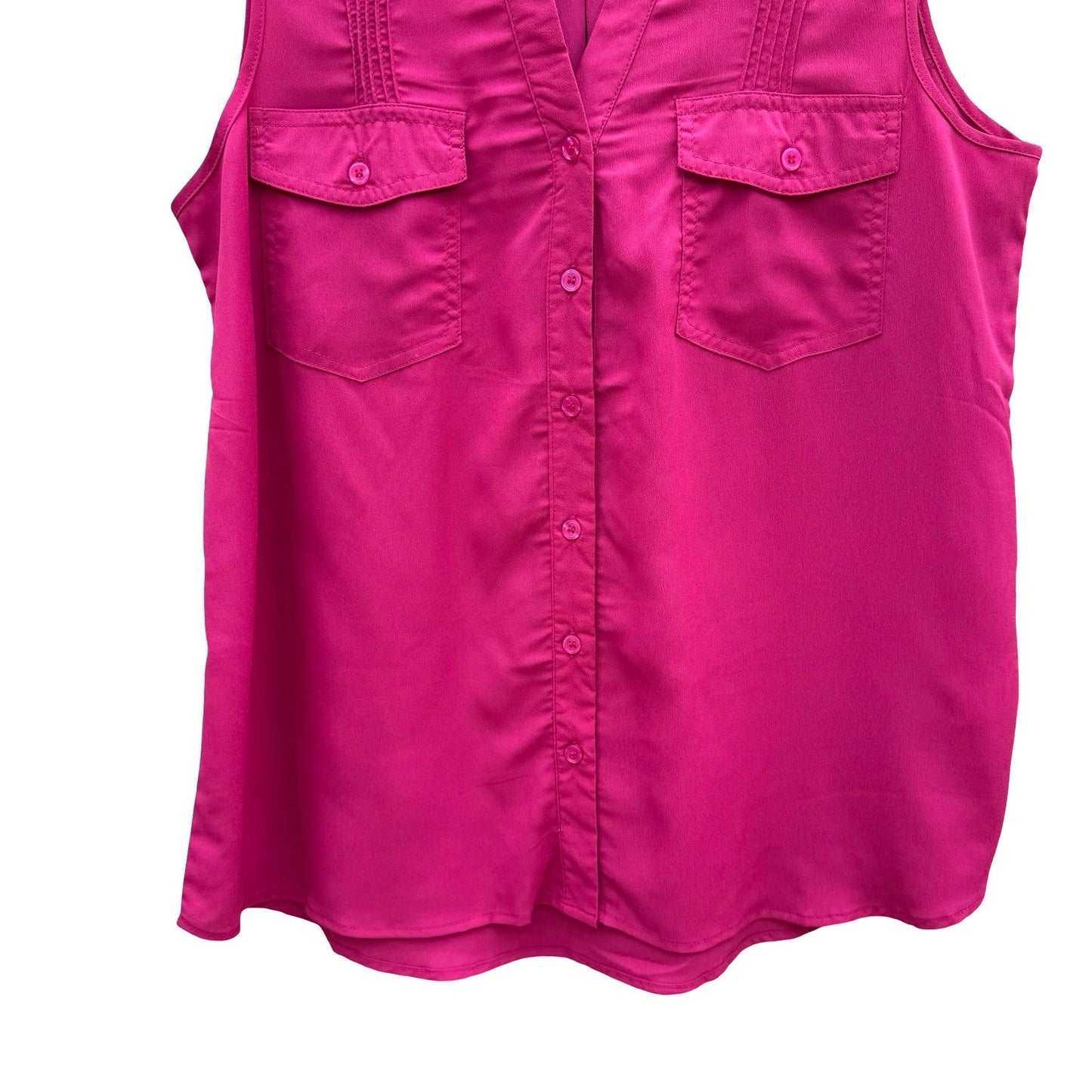 Spense Womens Sleeveless Split Neck Button Down Blouse Pink Pintuck L Barbiecore