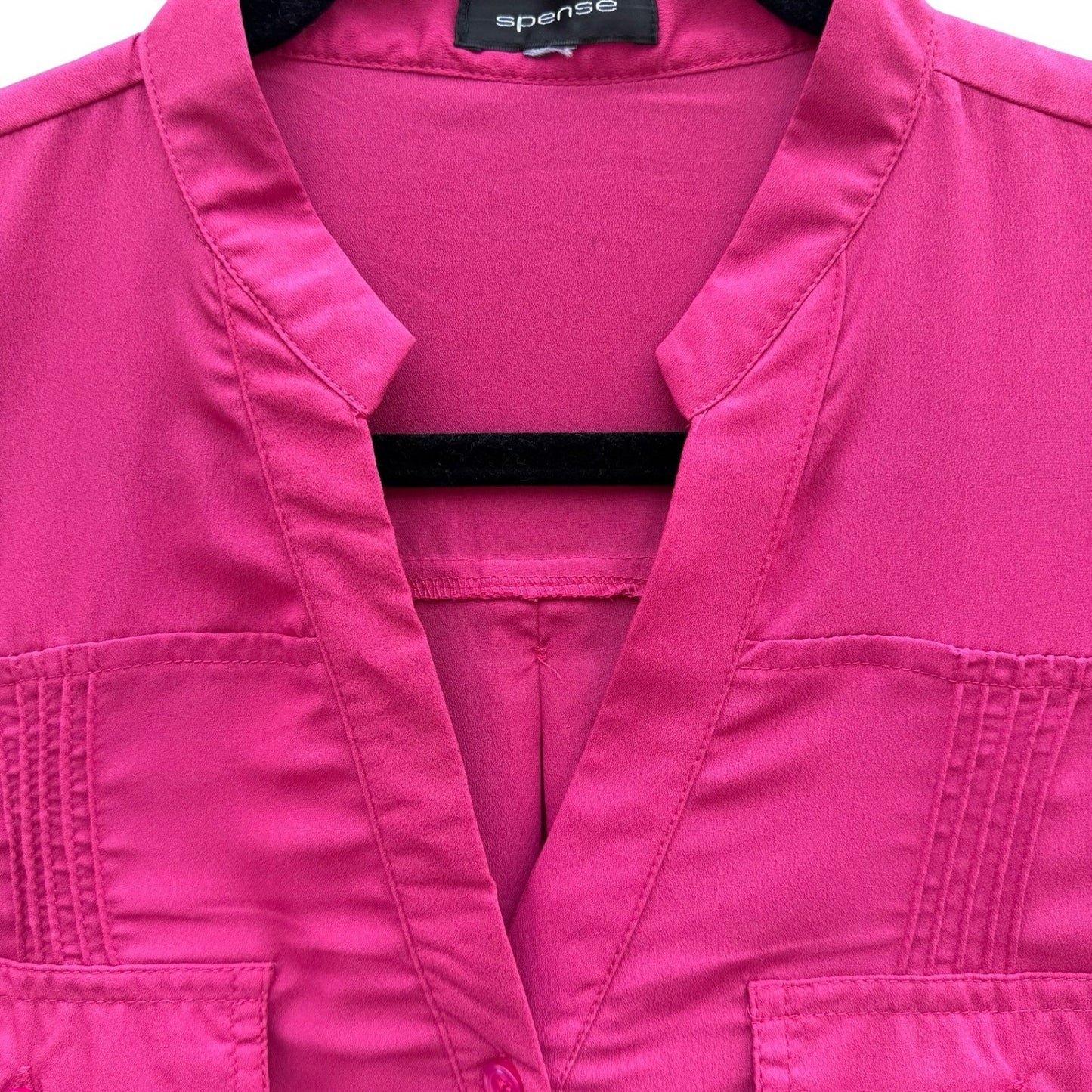 Spense Womens Sleeveless Split Neck Button Down Blouse Pink Pintuck L Barbiecore