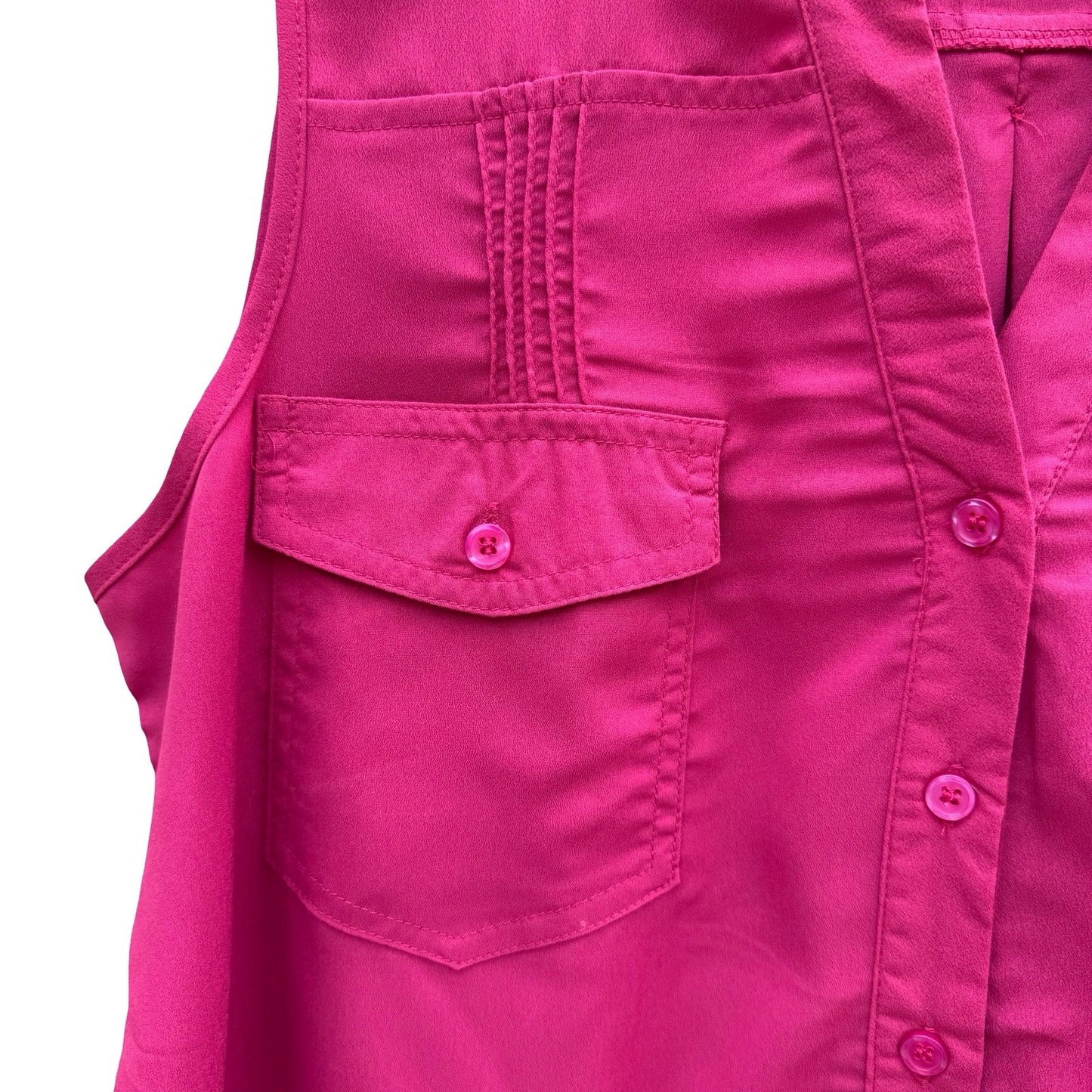 Spense Womens Sleeveless Split Neck Button Down Blouse Pink Pintuck L Barbiecore