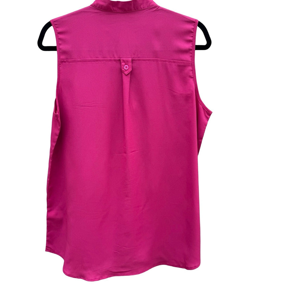 Spense Womens Sleeveless Split Neck Button Down Blouse Pink Pintuck L Barbiecore
