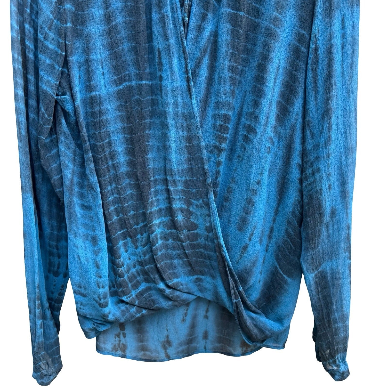 Red Haute Boho Coastal Ethereal Shibori Tie Dye Wrap Front Flowy Blouse Blue S