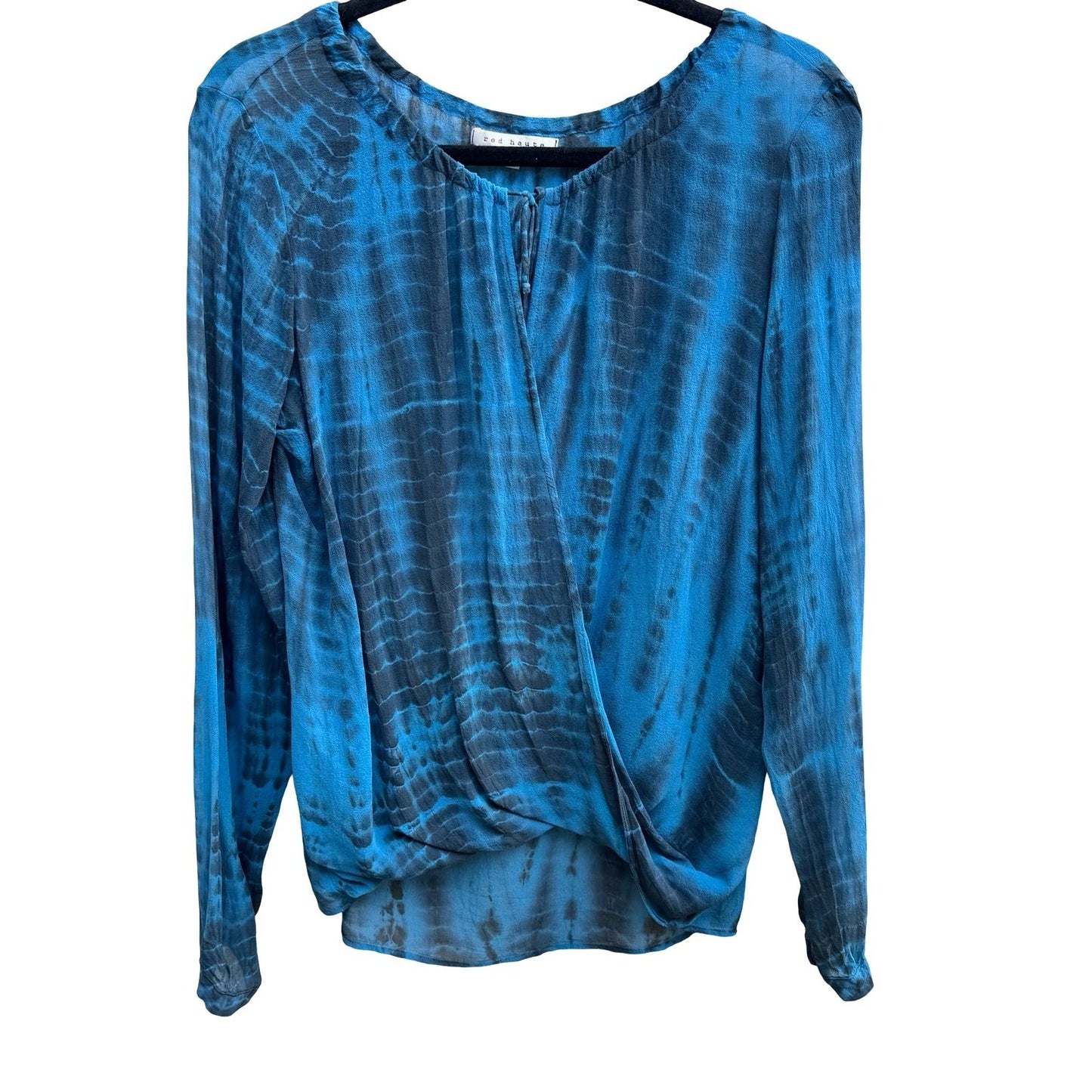 Red Haute Boho Coastal Ethereal Shibori Tie Dye Wrap Front Flowy Blouse Blue S