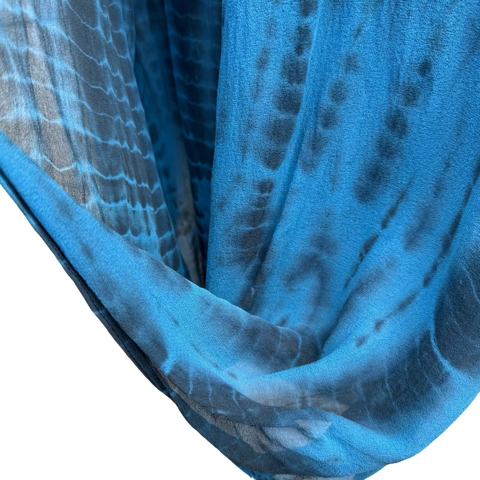 Red Haute Boho Coastal Ethereal Shibori Tie Dye Wrap Front Flowy Blouse Blue S