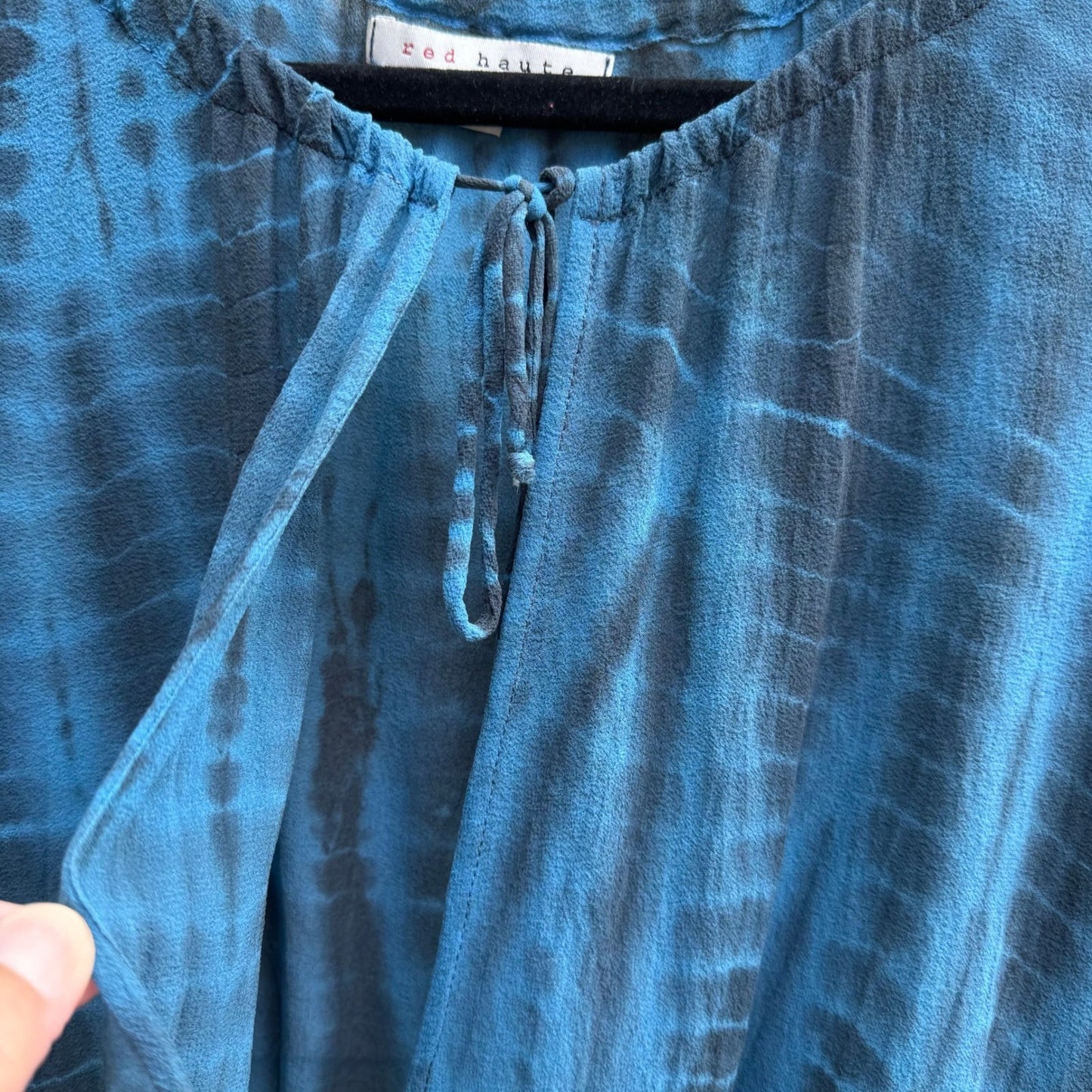 Red Haute Boho Coastal Ethereal Shibori Tie Dye Wrap Front Flowy Blouse Blue S