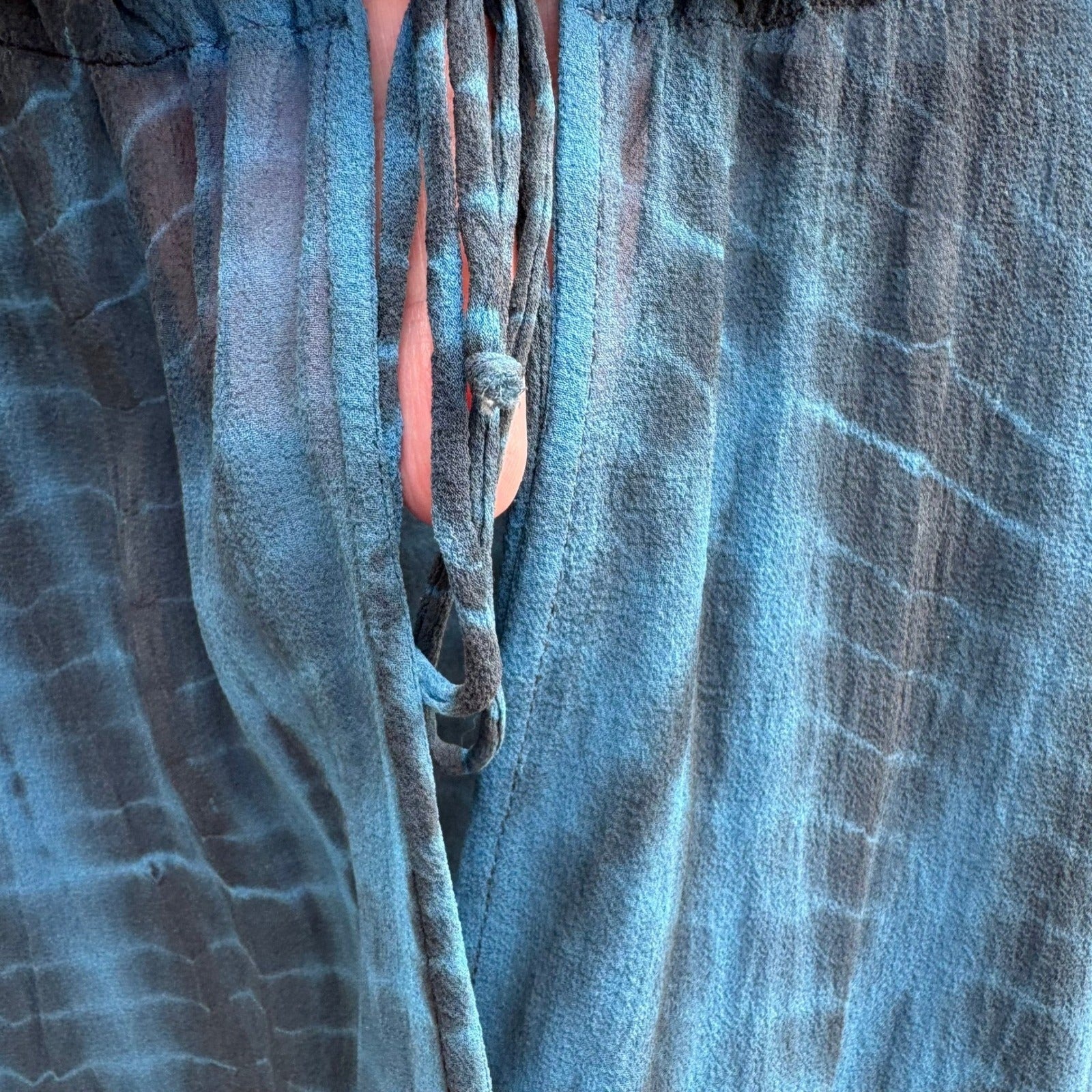 Red Haute Boho Coastal Ethereal Shibori Tie Dye Wrap Front Flowy Blouse Blue S
