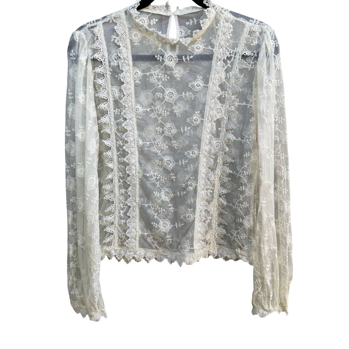 Forever 21 Coquette Sheer Floral Lace Mesh Victorian Dainty Boho Bridal Blouse S