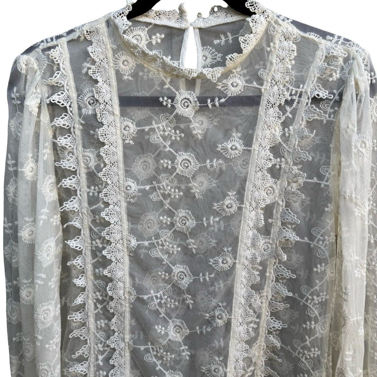 Forever 21 Coquette Sheer Floral Lace Mesh Victorian Dainty Boho Bridal Blouse S