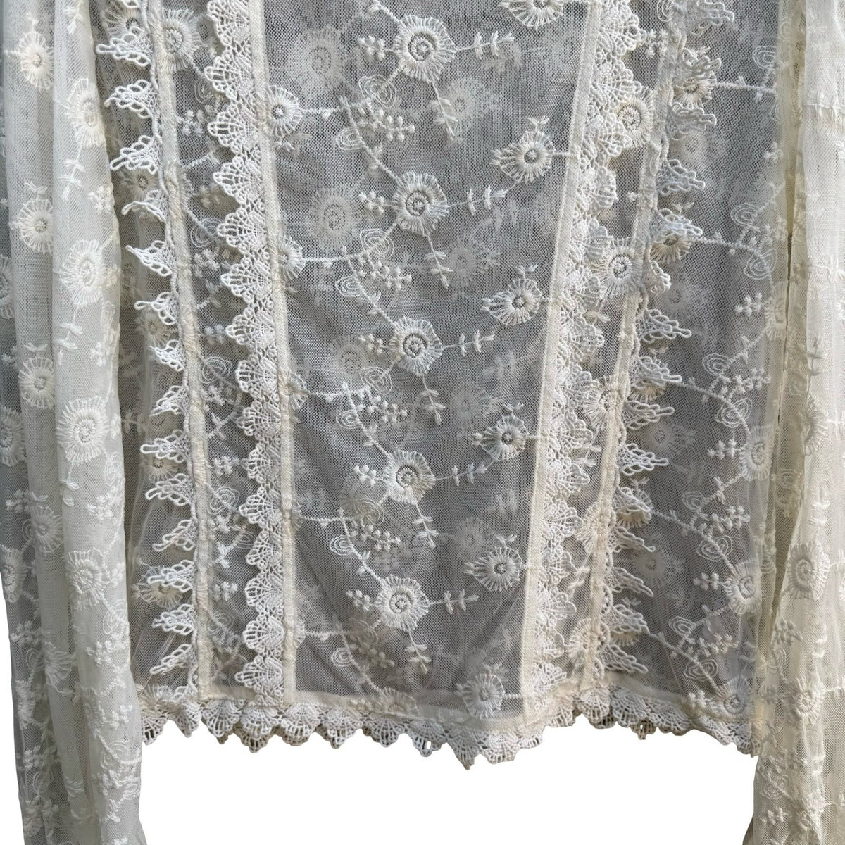 Forever 21 Coquette Sheer Floral Lace Mesh Victorian Dainty Boho Bridal Blouse S