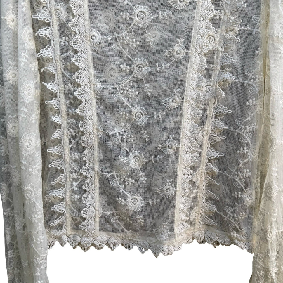 Forever 21 Coquette Sheer Floral Lace Mesh Victorian Dainty Boho Bridal Blouse S