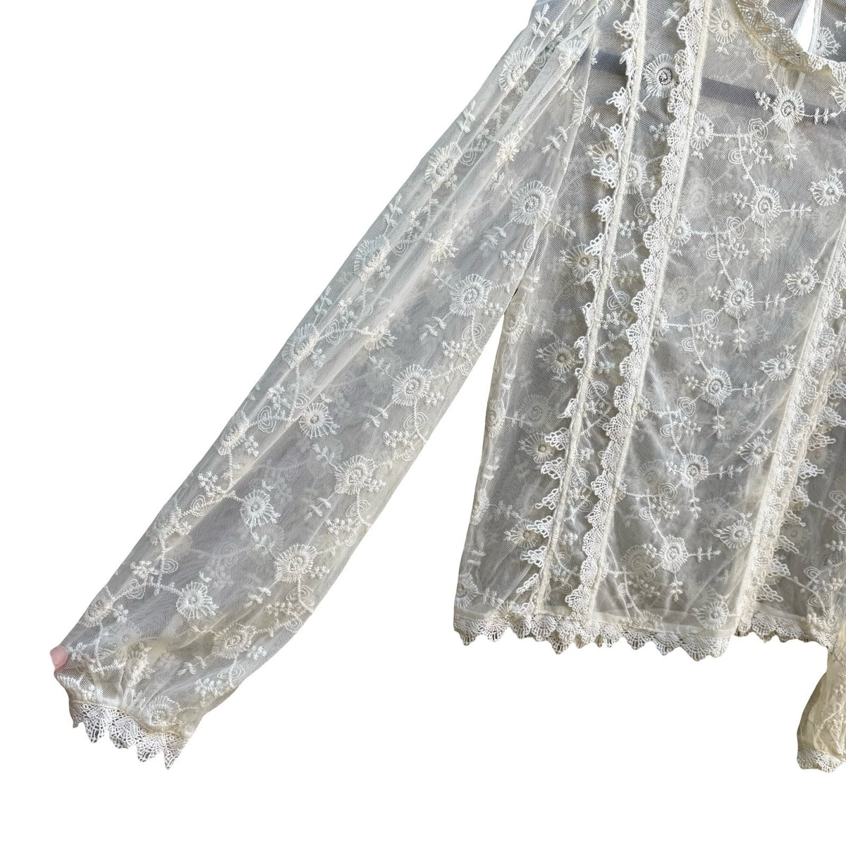 Forever 21 Coquette Sheer Floral Lace Mesh Victorian Dainty Boho Bridal Blouse S