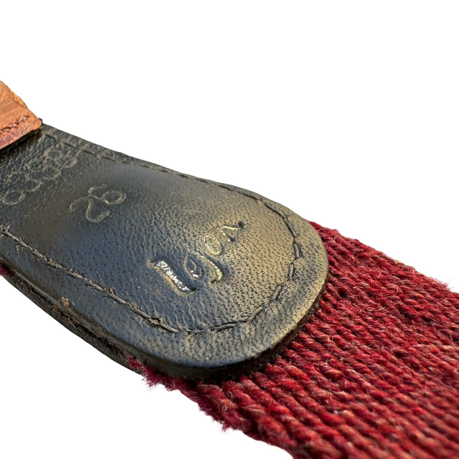 Lejon Vintage 6338 Burgundy Striped Surcingle Belt Leather Brass Size 26 Womens