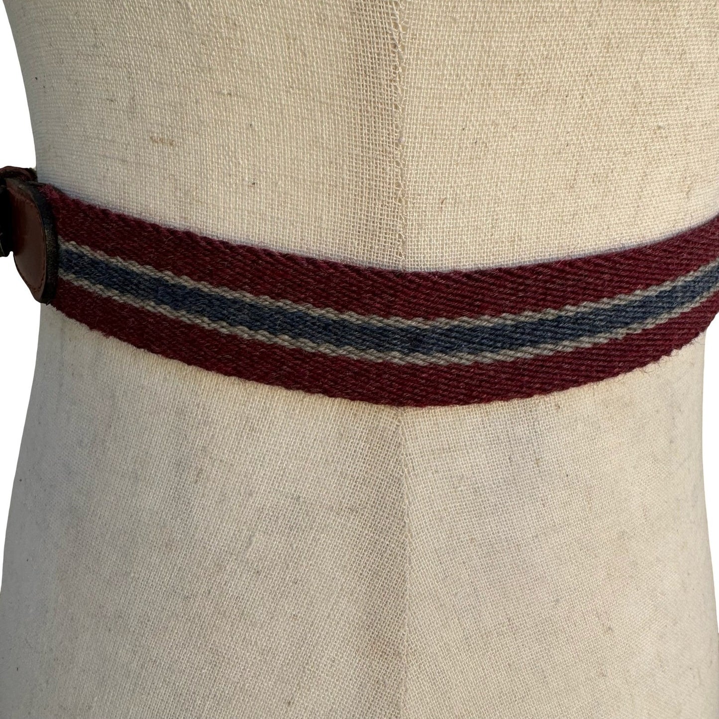 Lejon Vintage 6338 Burgundy Striped Surcingle Belt Leather Brass Size 26 Womens