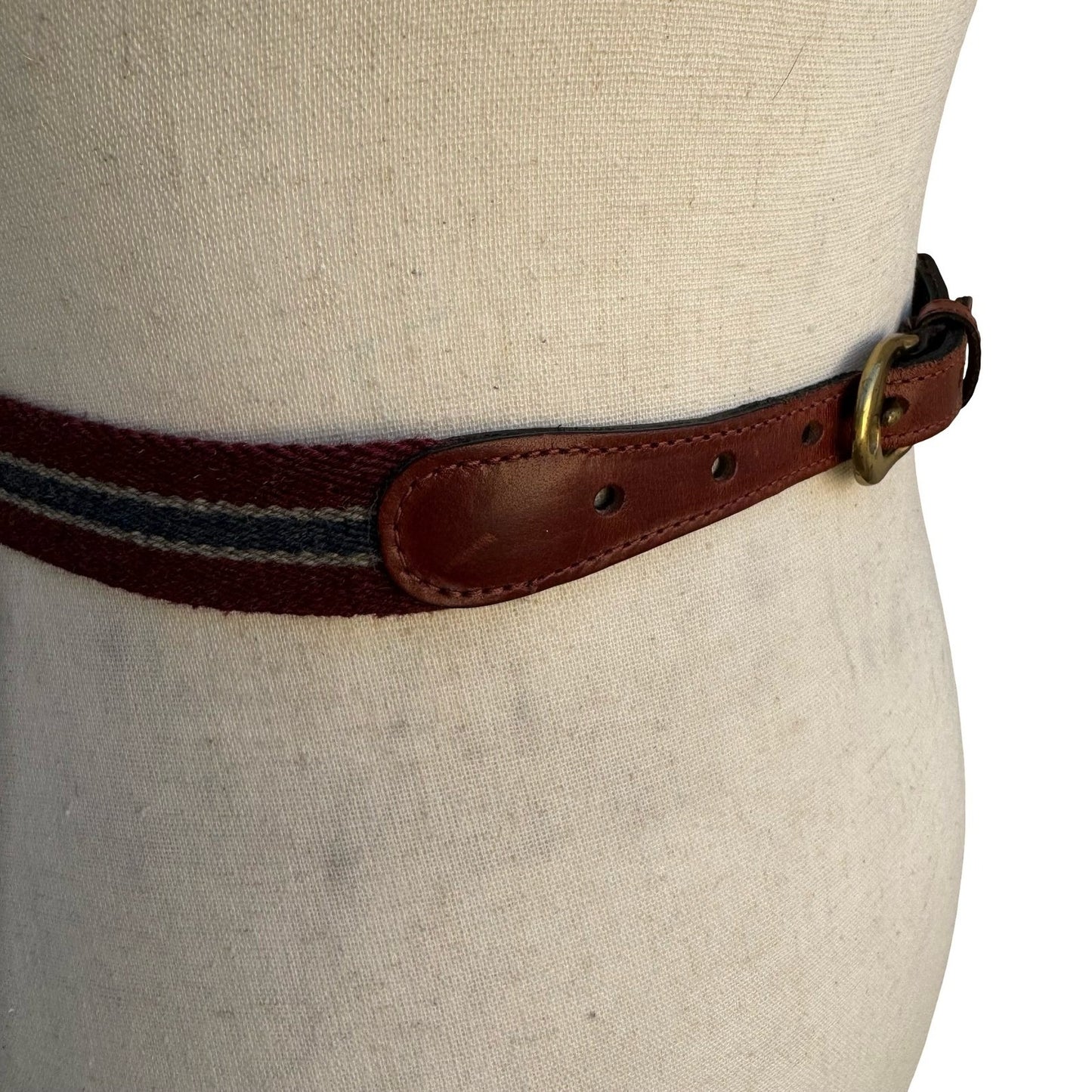 Lejon Vintage 6338 Burgundy Striped Surcingle Belt Leather Brass Size 26 Womens