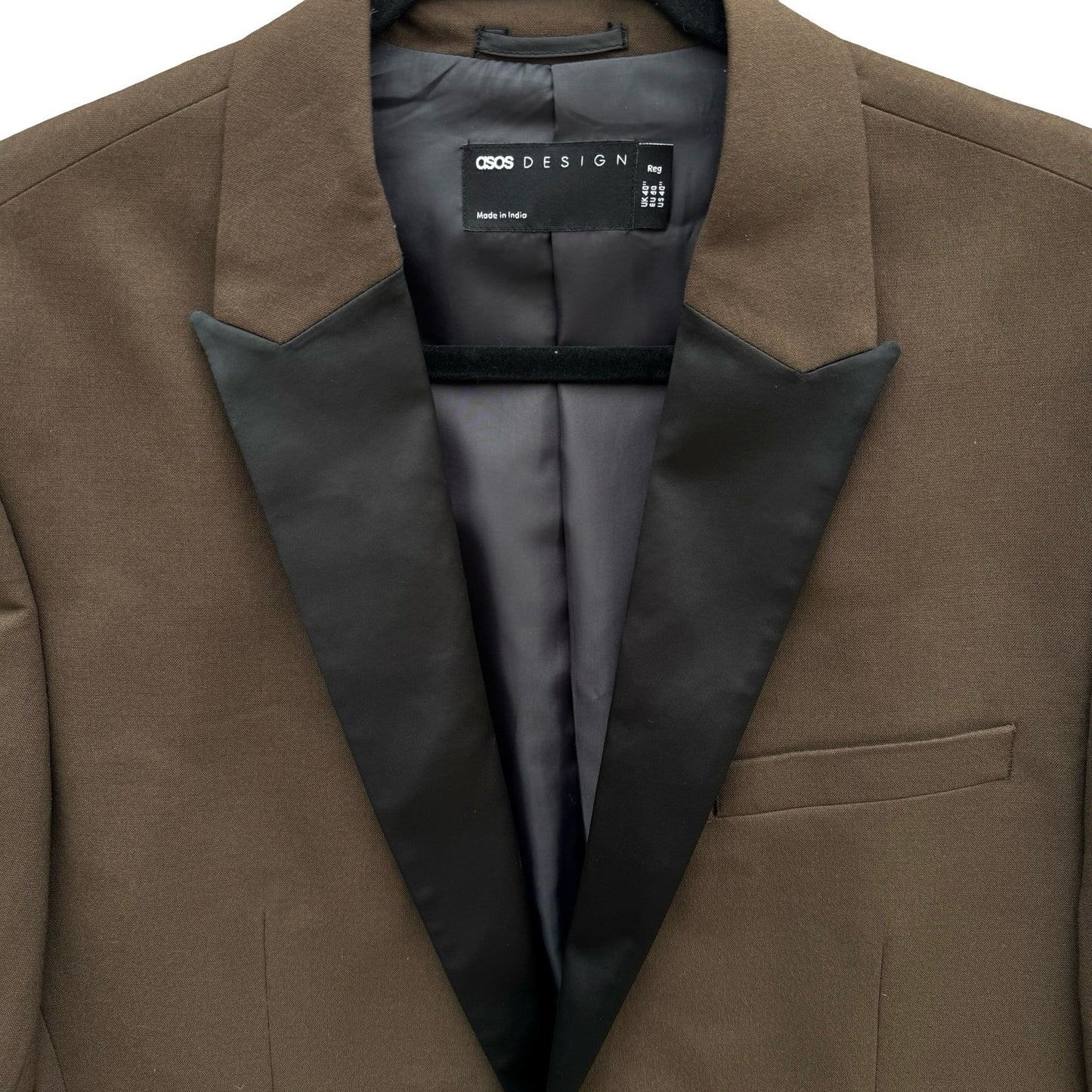 ASOS DESIGN Mens Brown Tuxedo Blazer Contrast Satin Peak Lapel 40 Formal Evening