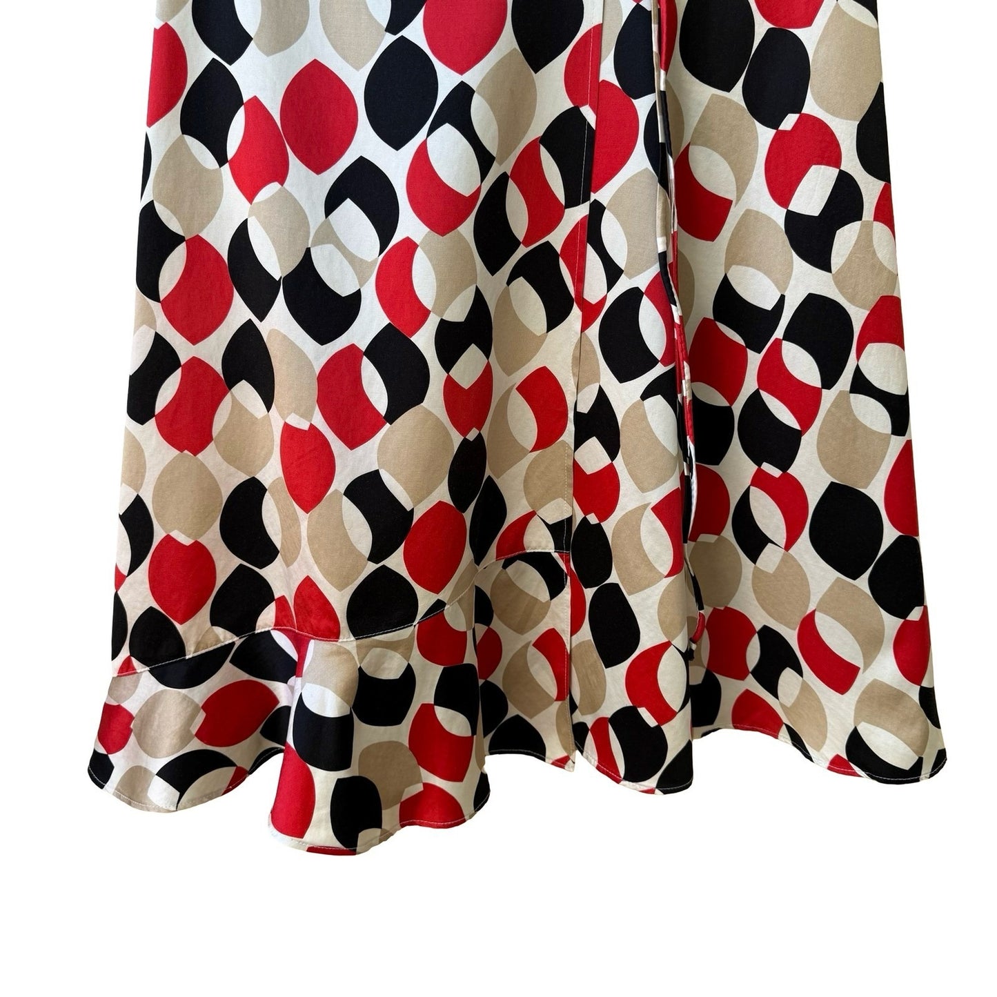 Mod Retro Parisian Designer Geometric Leaf Print Silk Wrap Midi Skirt Ruffle