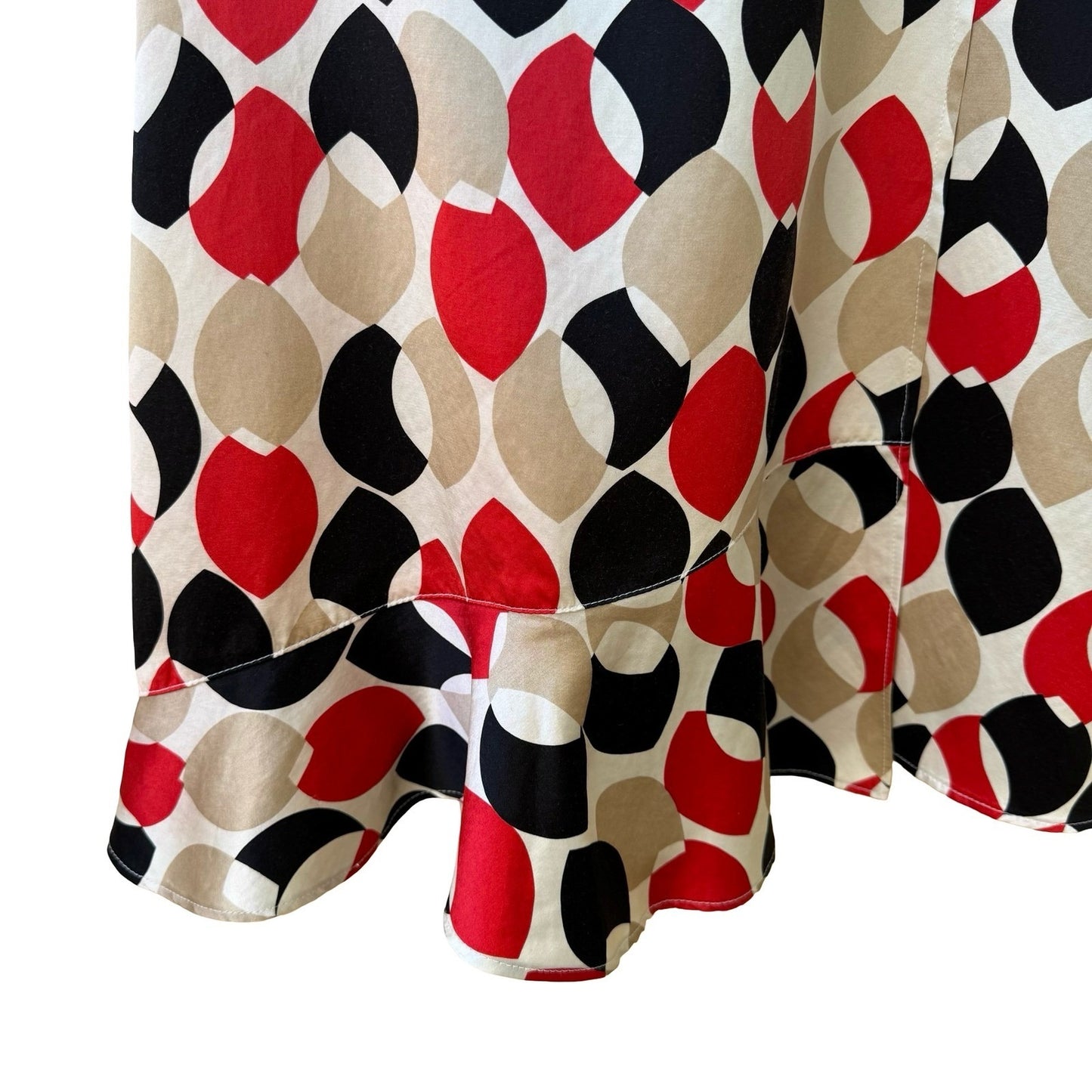 Mod Retro Parisian Designer Geometric Leaf Print Silk Wrap Midi Skirt Ruffle