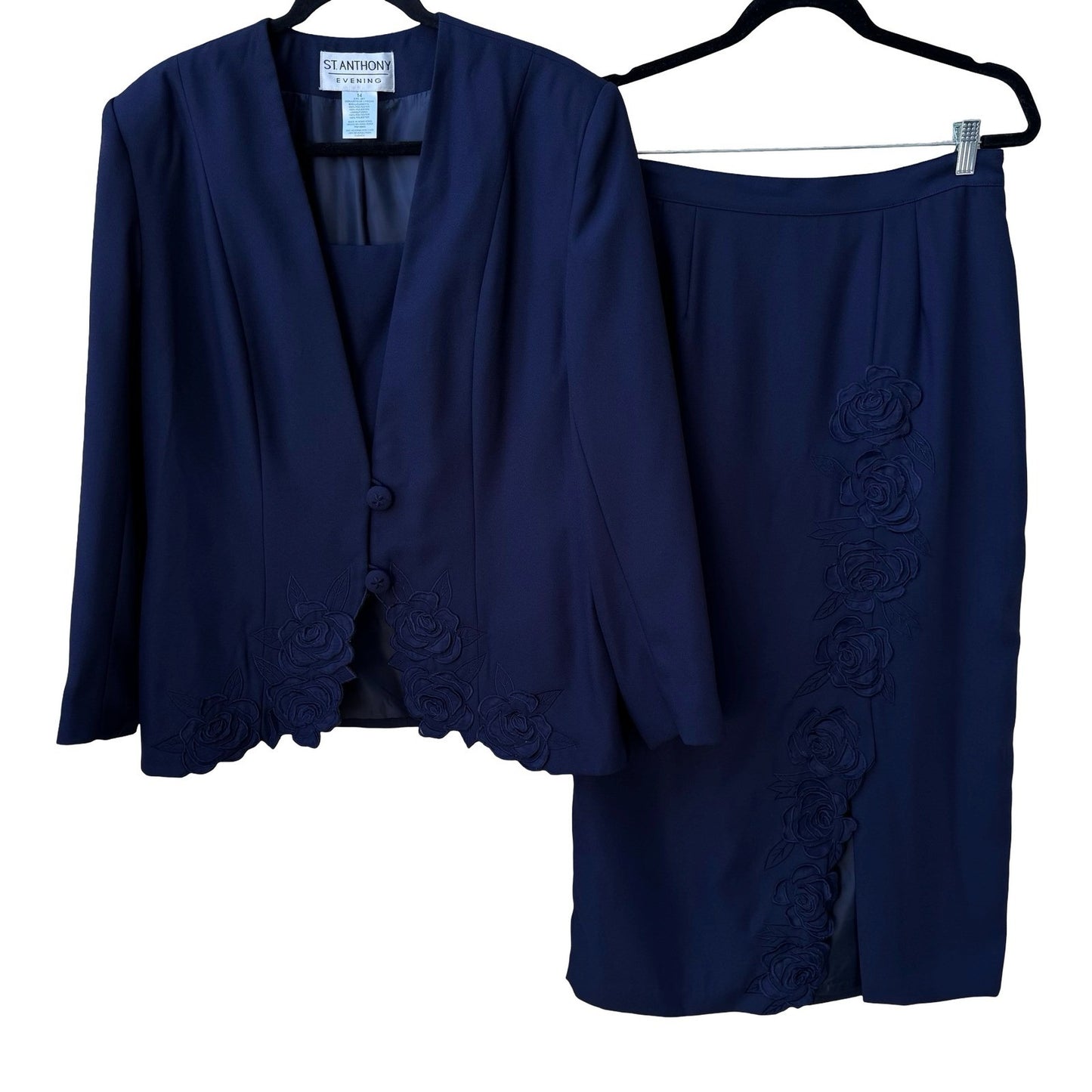 St Anthony Evening Formal Wedding Mother Of The Bride Skirt Suit Floral Applique