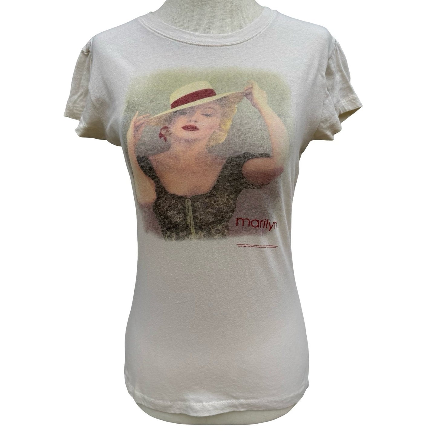 Vintage 2005 Marilyn Monroe Graphic T-Shirt Cream Y2K Baby Tee Small Pinup Retro