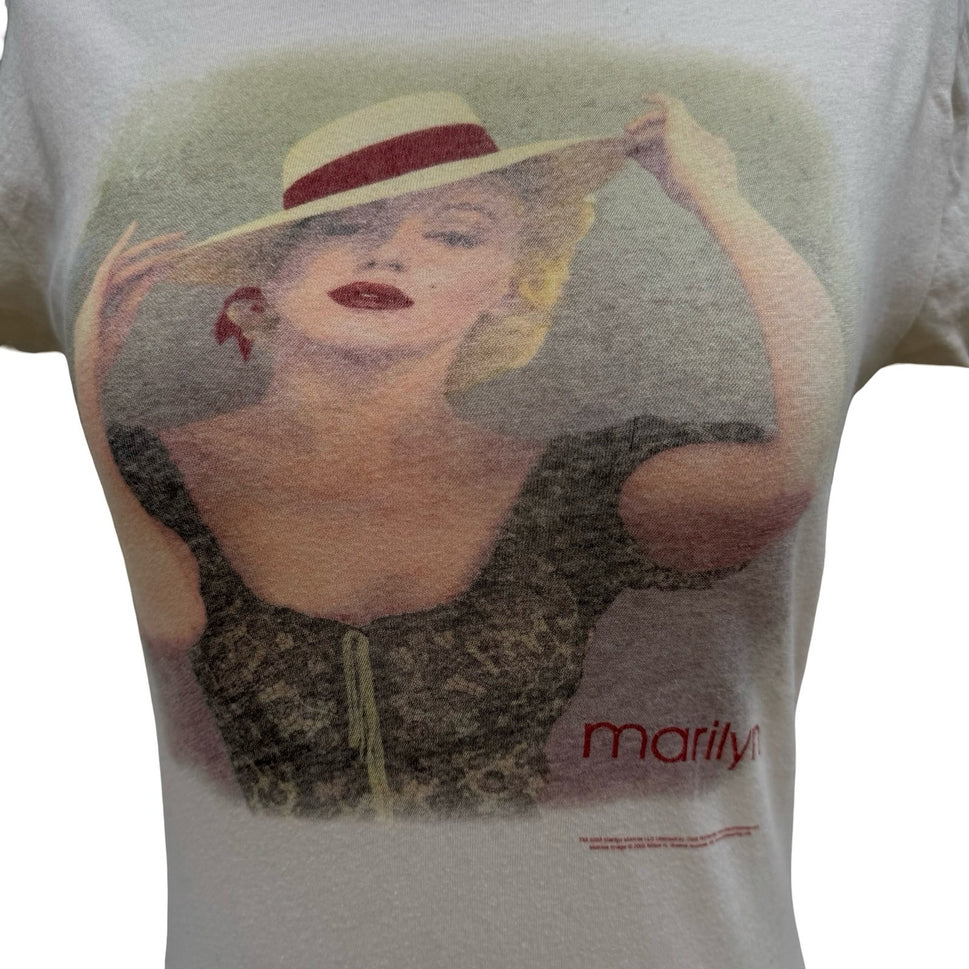 Vintage 2005 Marilyn Monroe Graphic T-Shirt Cream Y2K Baby Tee Small Pinup Retro