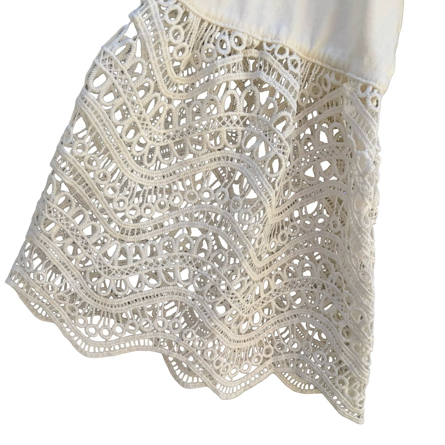 Diane Gilman Boho Coastal Peasant Top Crochet Bell Sleeve Ivory Cotton Women XS