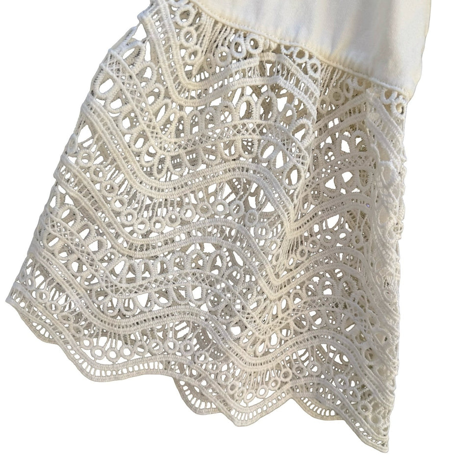 Diane Gilman Boho Coastal Peasant Top Crochet Bell Sleeve Ivory Cotton Women XS