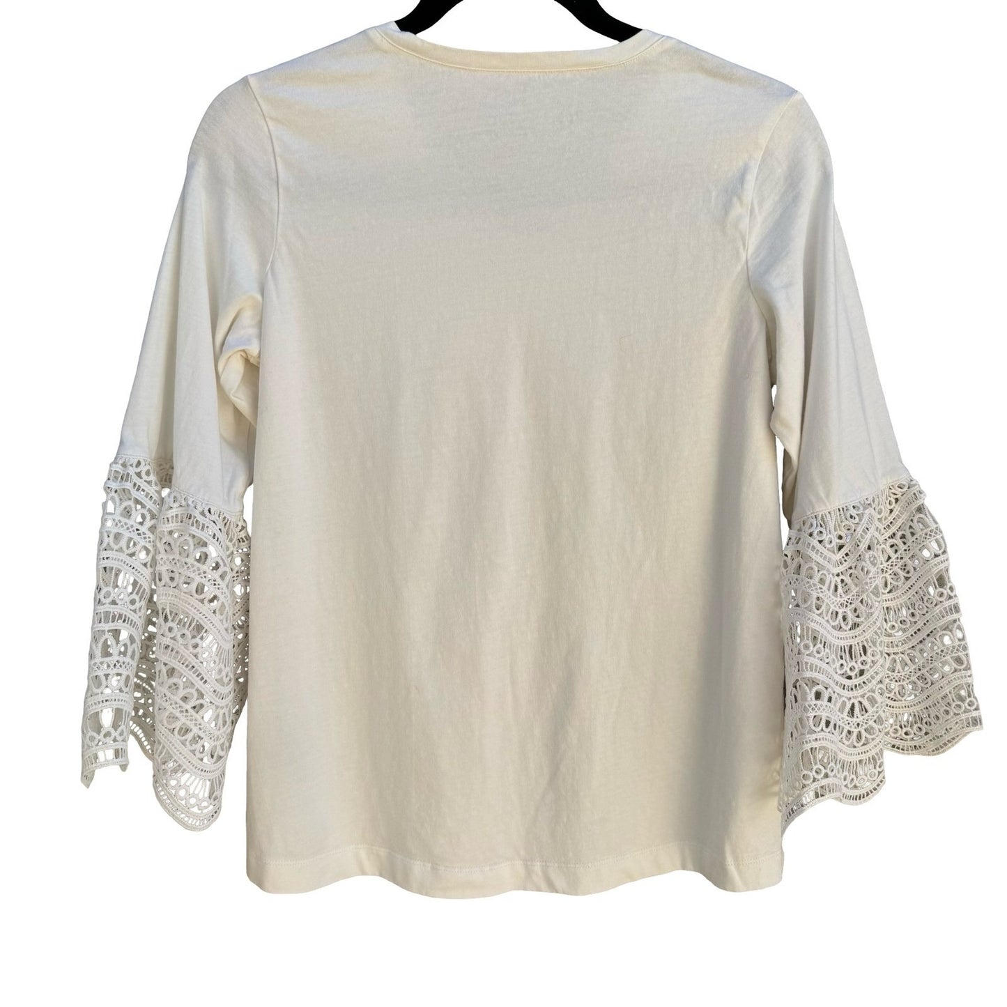 Diane Gilman Boho Coastal Peasant Top Crochet Bell Sleeve Ivory Cotton Women XS
