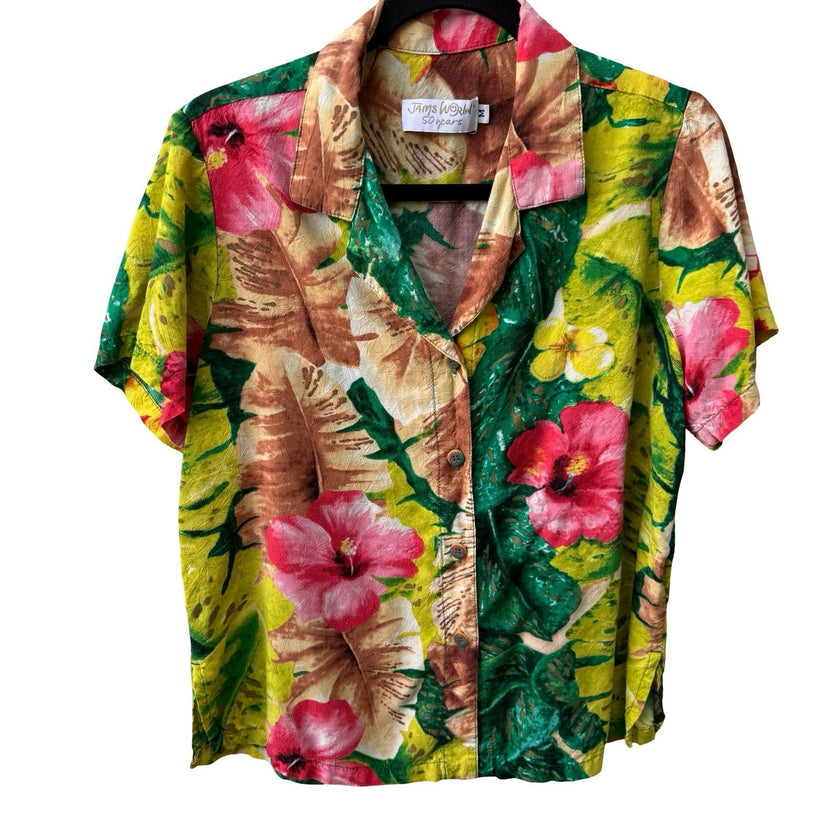 Jams World Florabunda Floral Tropical Aloha Camp Shirt Island Resortwear Beach M
