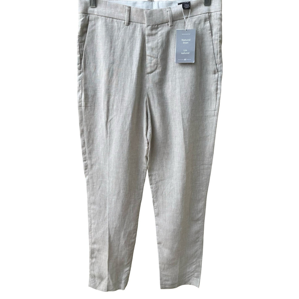 H&M Premium Selection Coastal Slim Fit Natural Linen Trousers Tan Mens 30R NWT