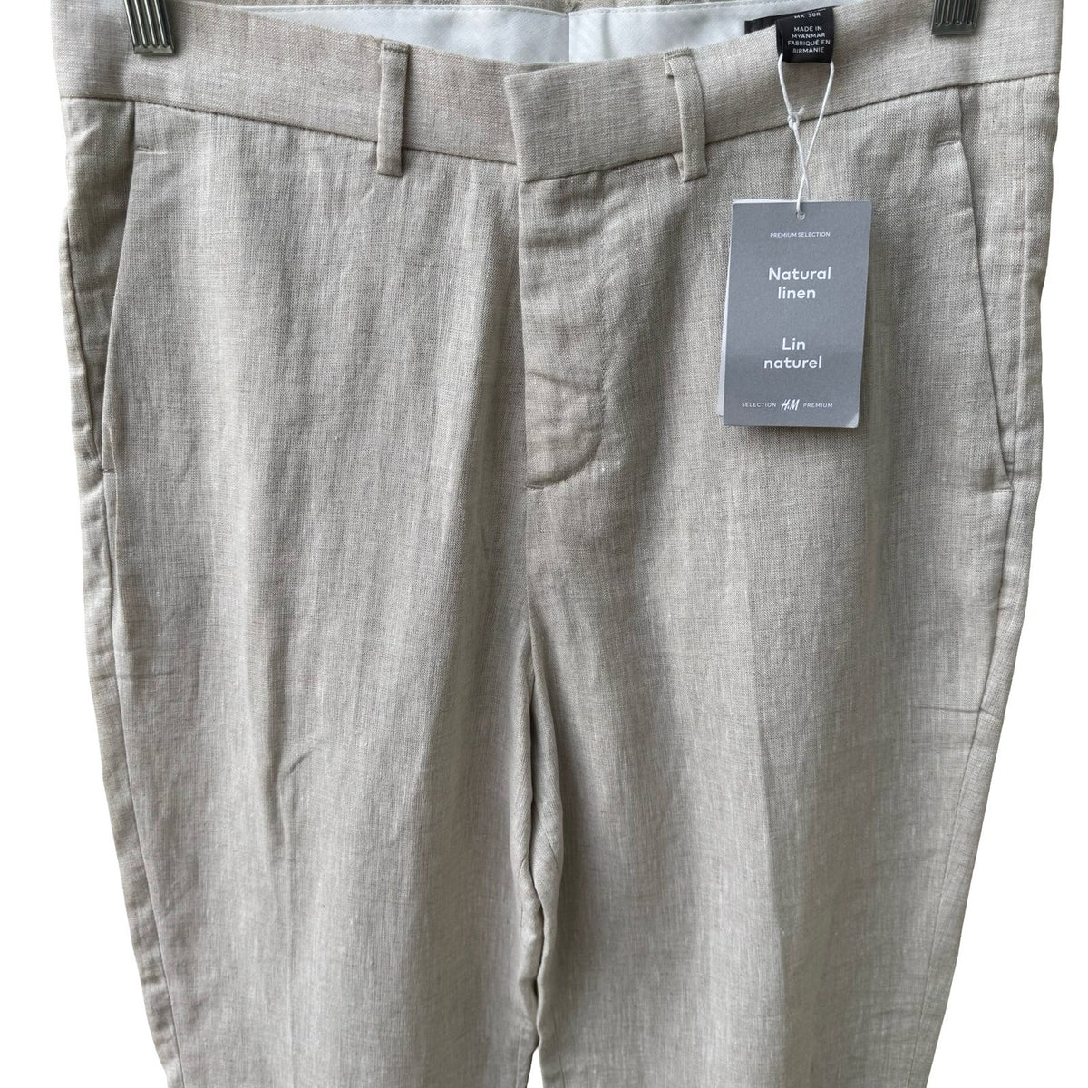 H&M Premium Selection Coastal Slim Fit Natural Linen Trousers Tan Mens 30R NWT